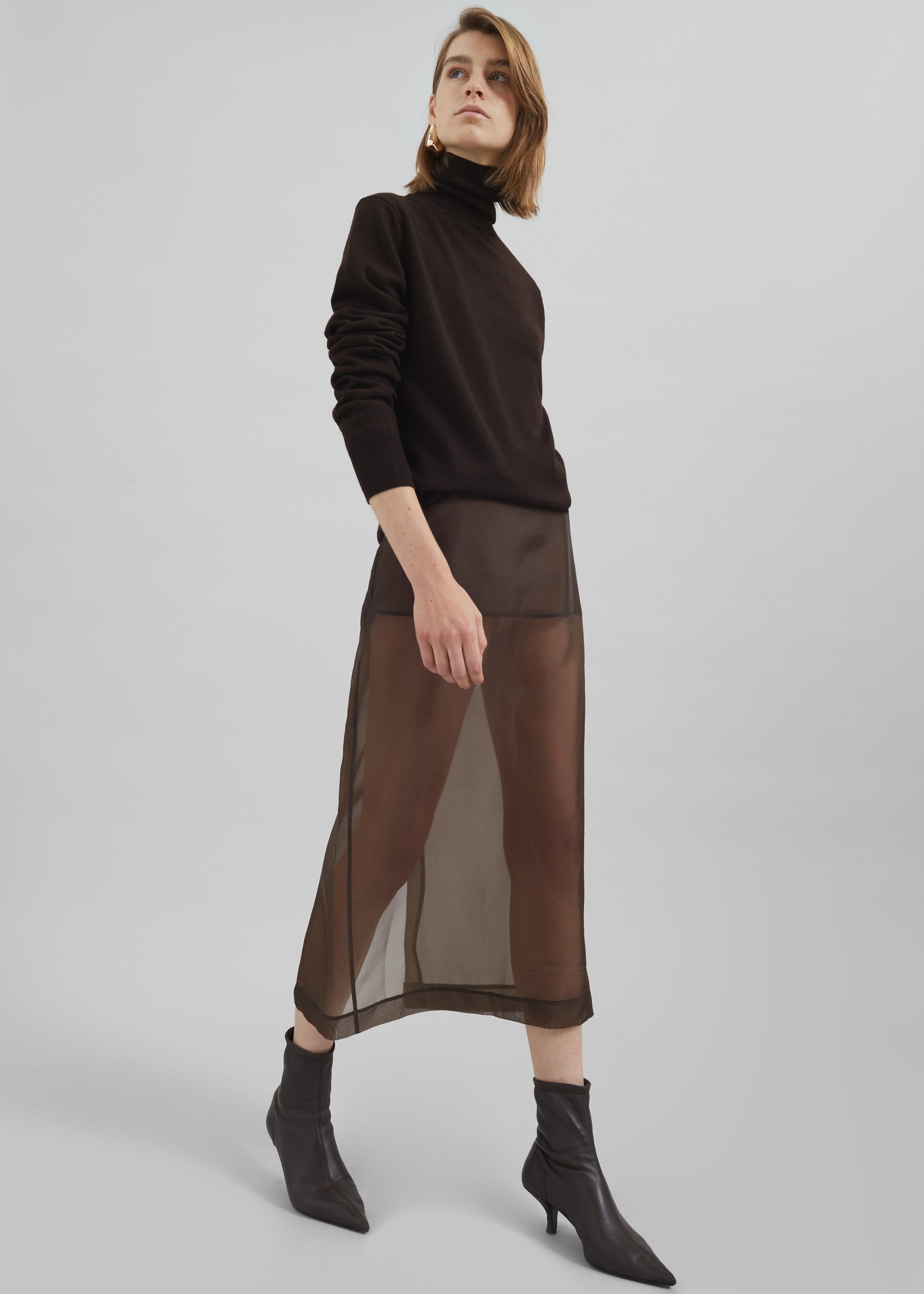 Peri Sheer Midi Skirt - Brown - 3