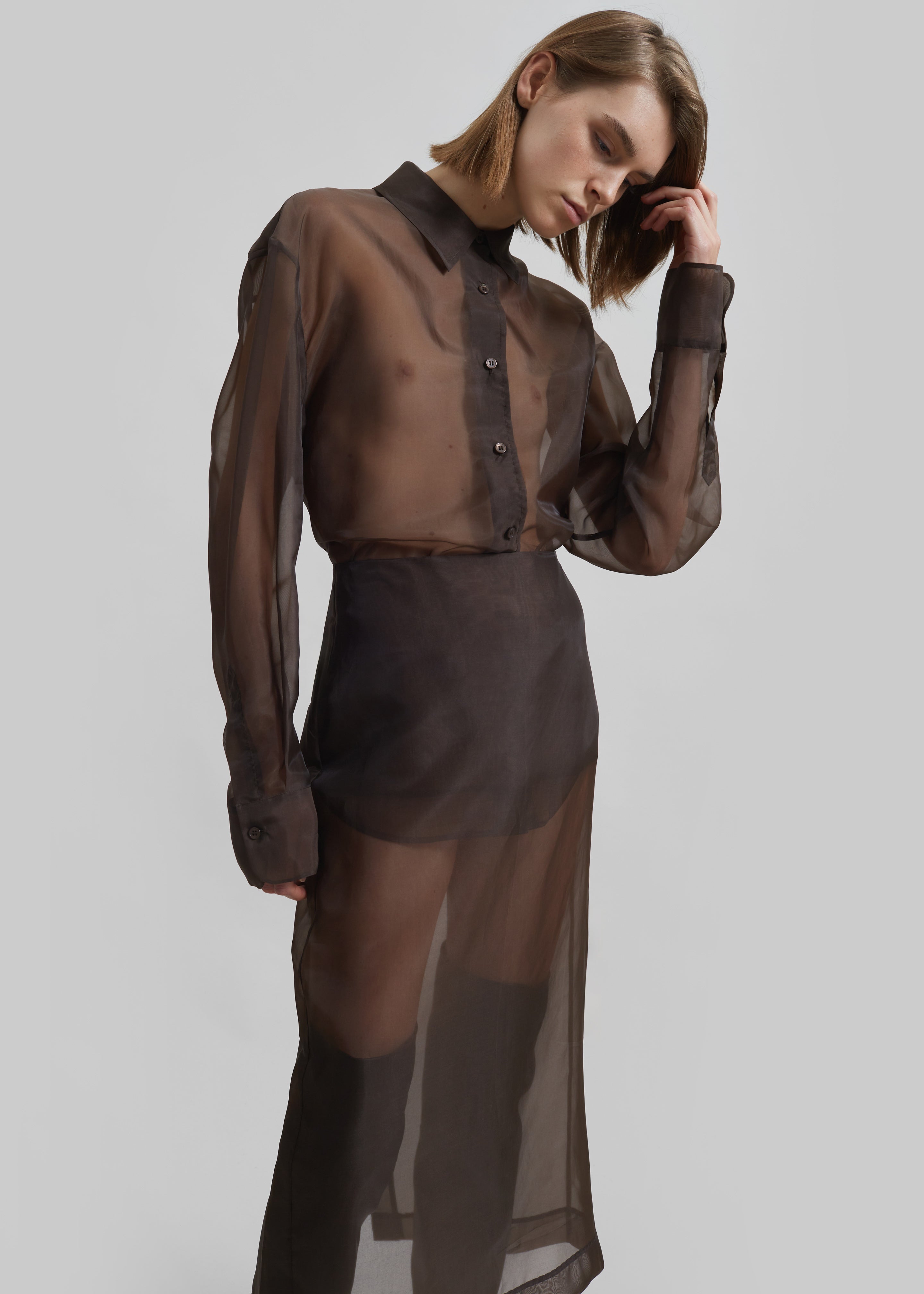 Peri Sheer Shirt - Brown - 7