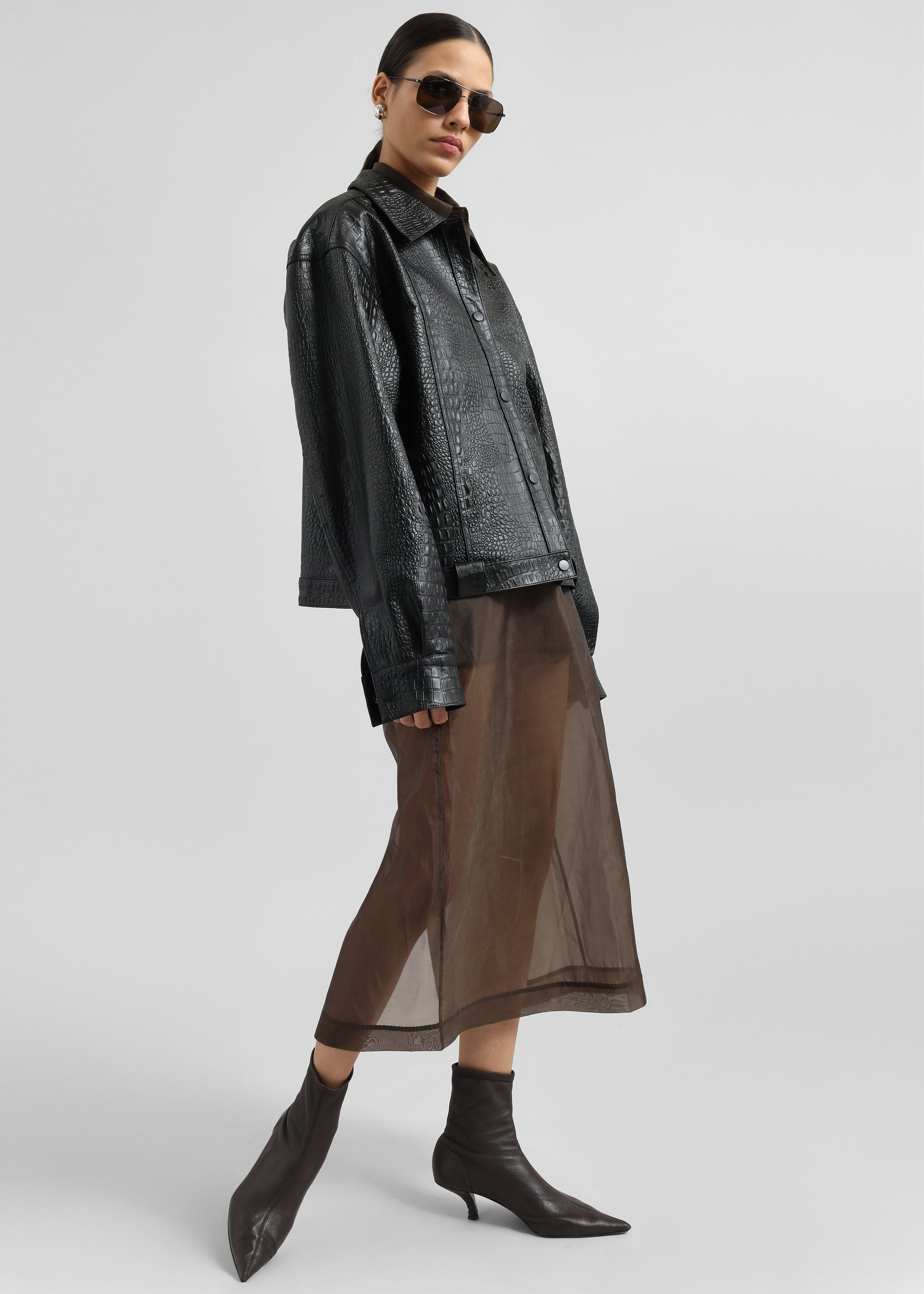 Shop the look image for Peri Sheer Midi Skirt - Brown