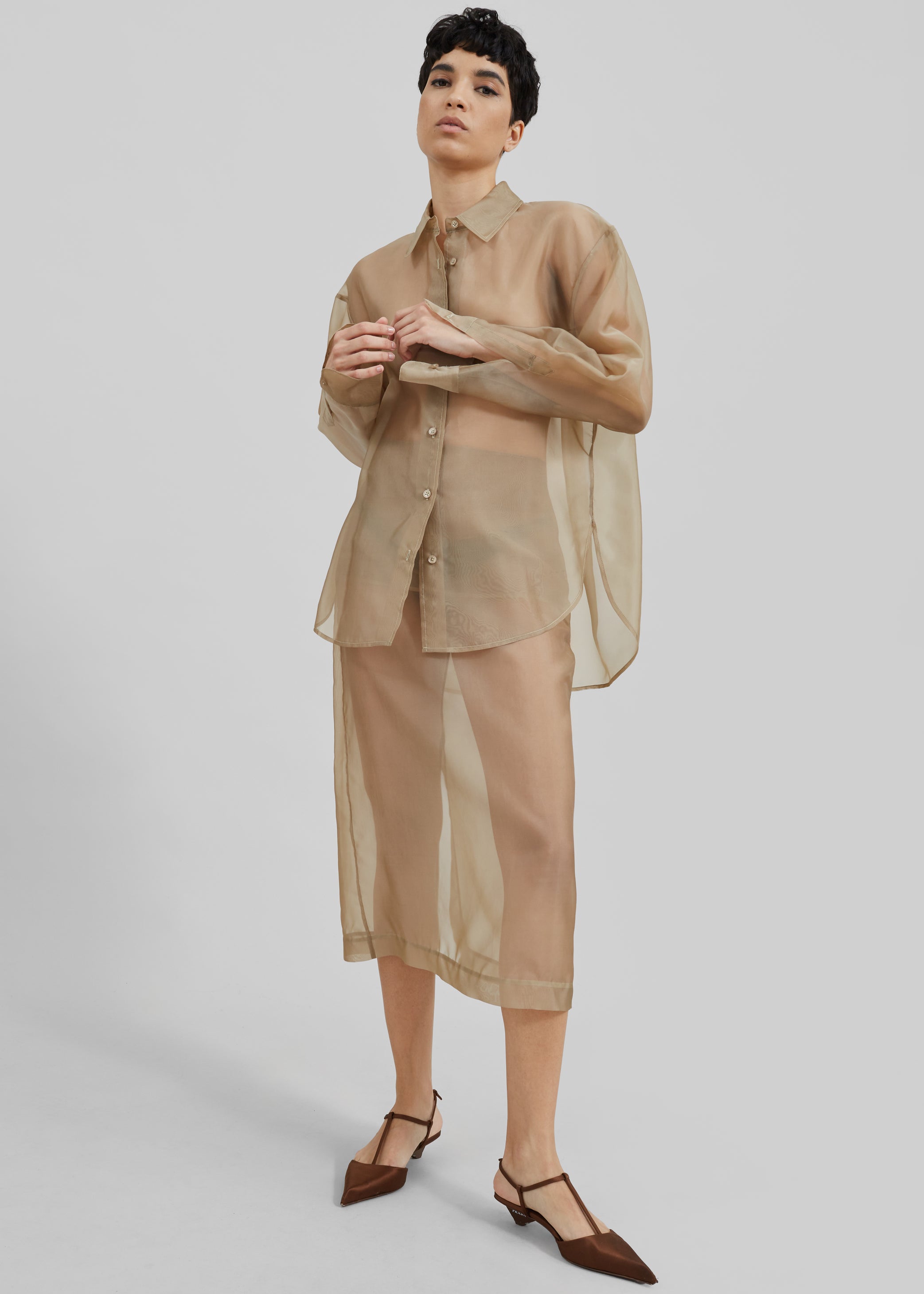 Shop the look image for Peri Sheer Shirt - Desert Sand