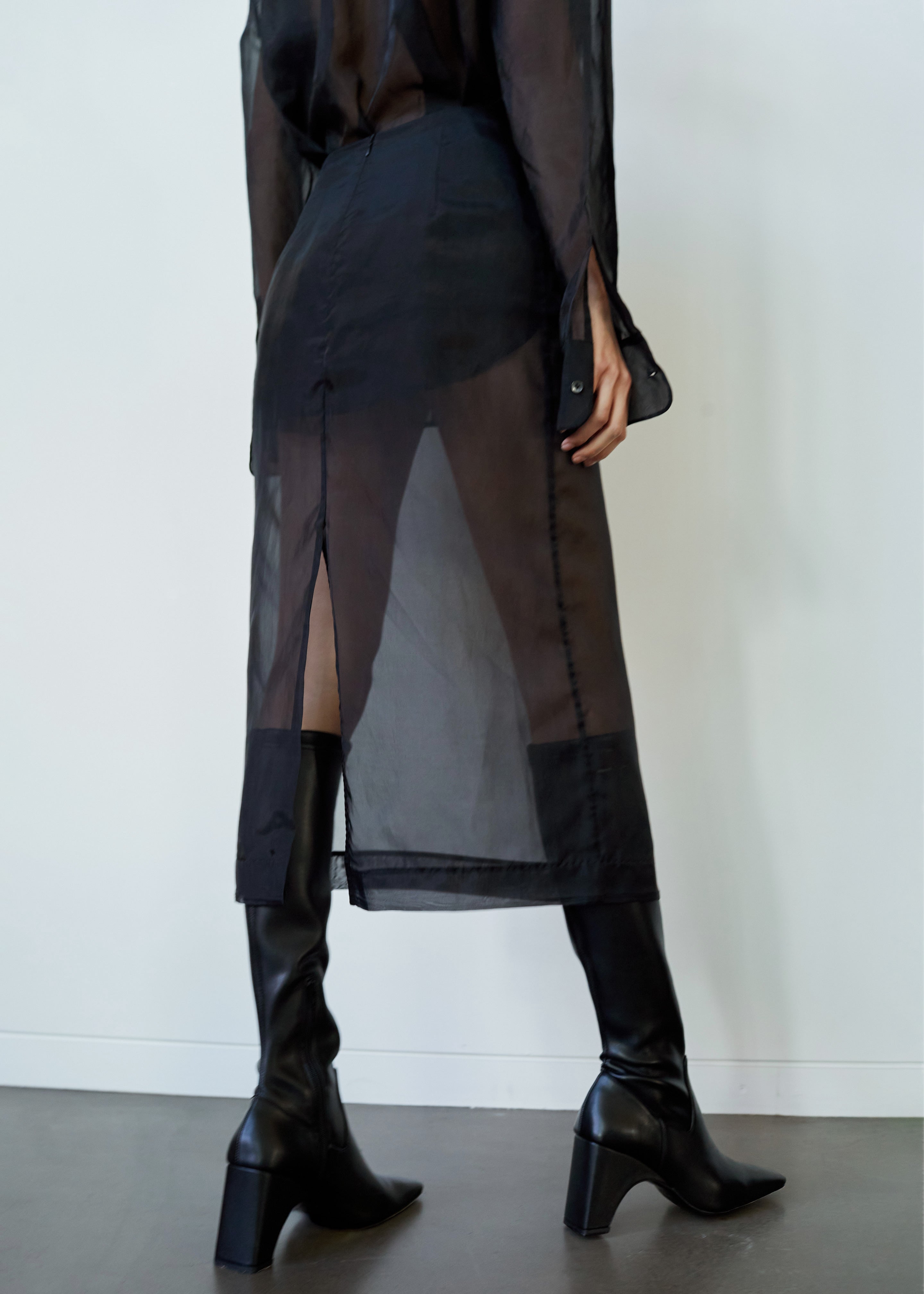 Peri Sheer Midi Skirt - Black - 7