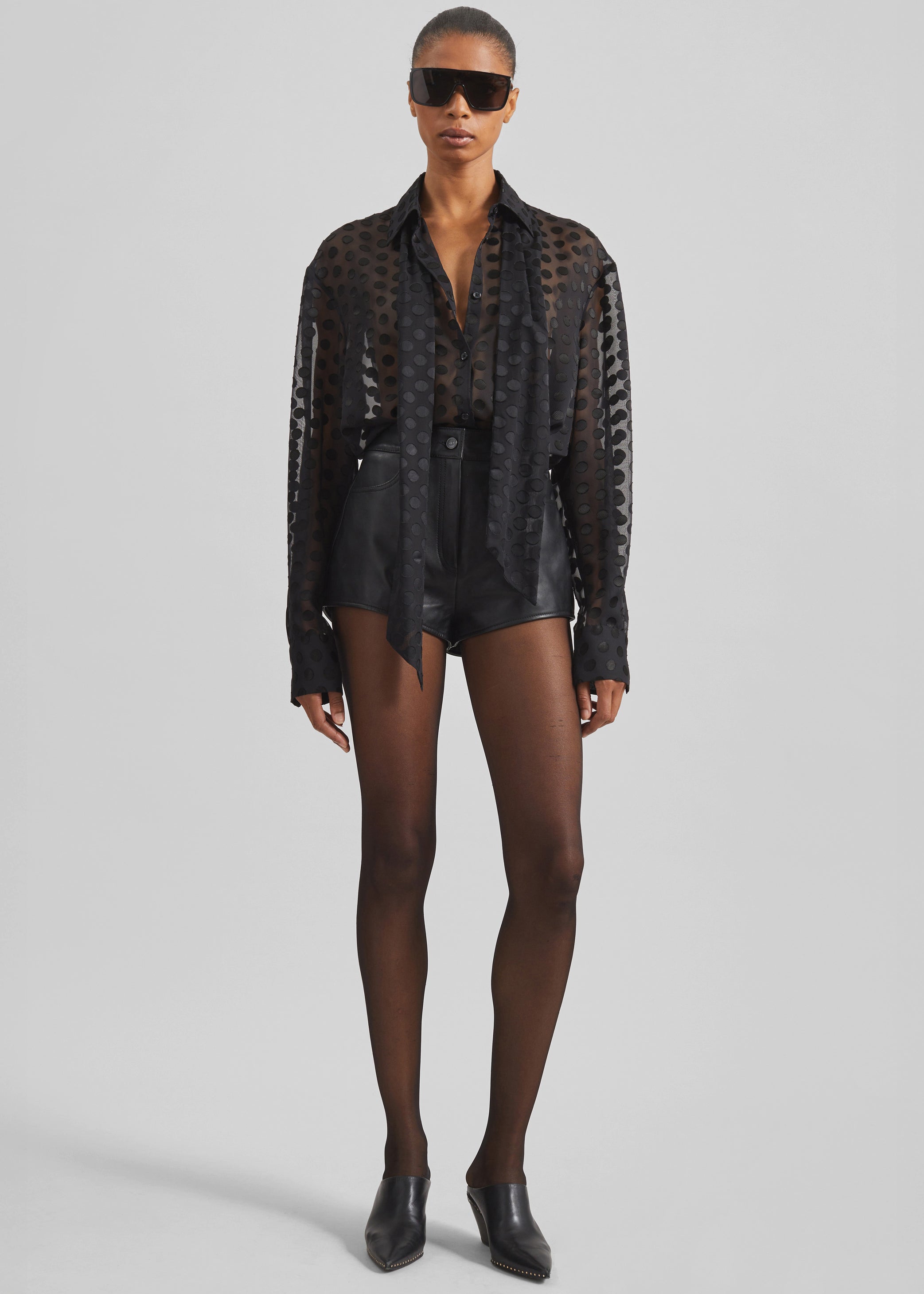 Shop the look image for Peri Sheer Tie-Neck Shirt - Black Polka Dot