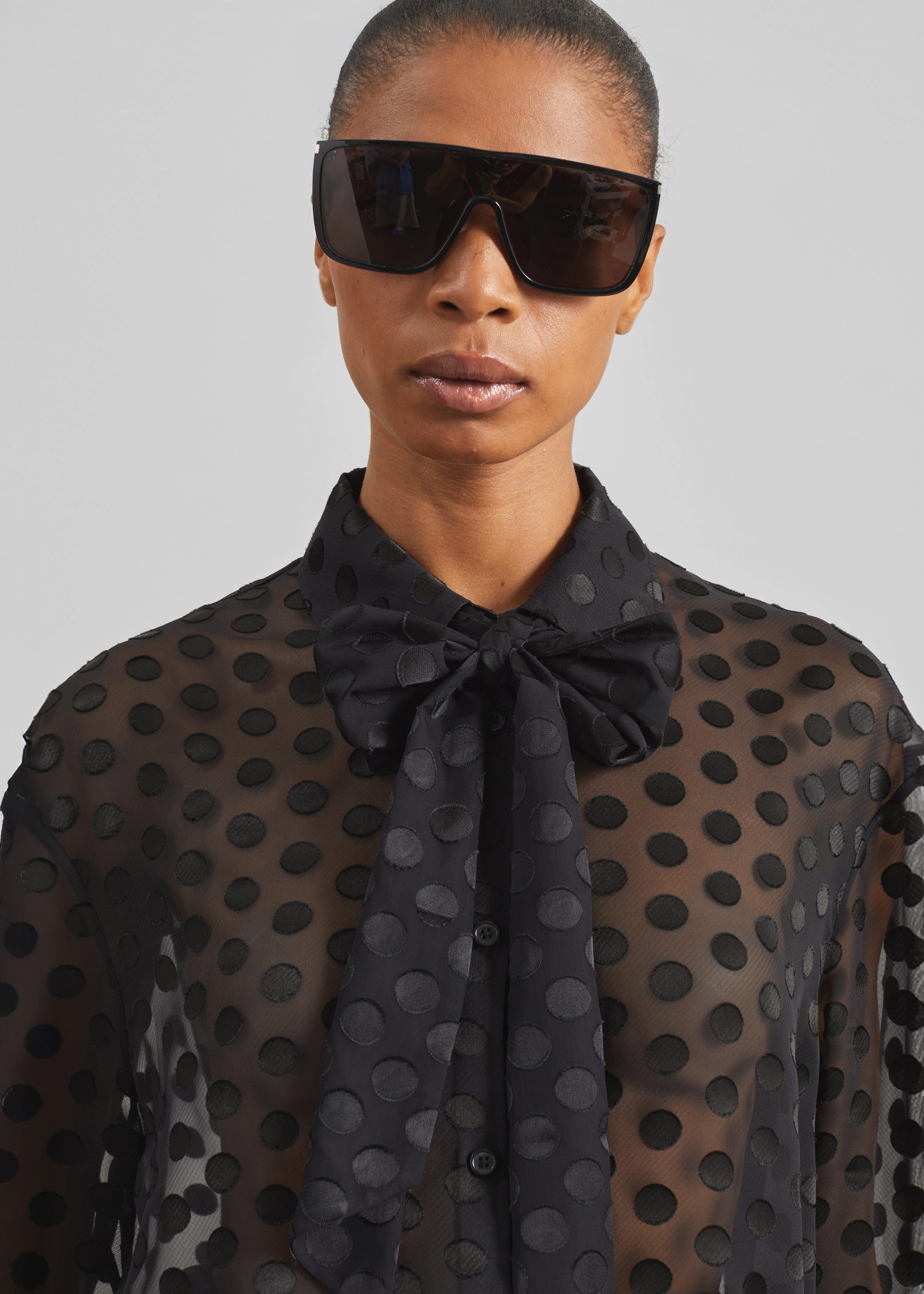 Peri Sheer Tie-Neck Shirt - Black Polka Dot - 11