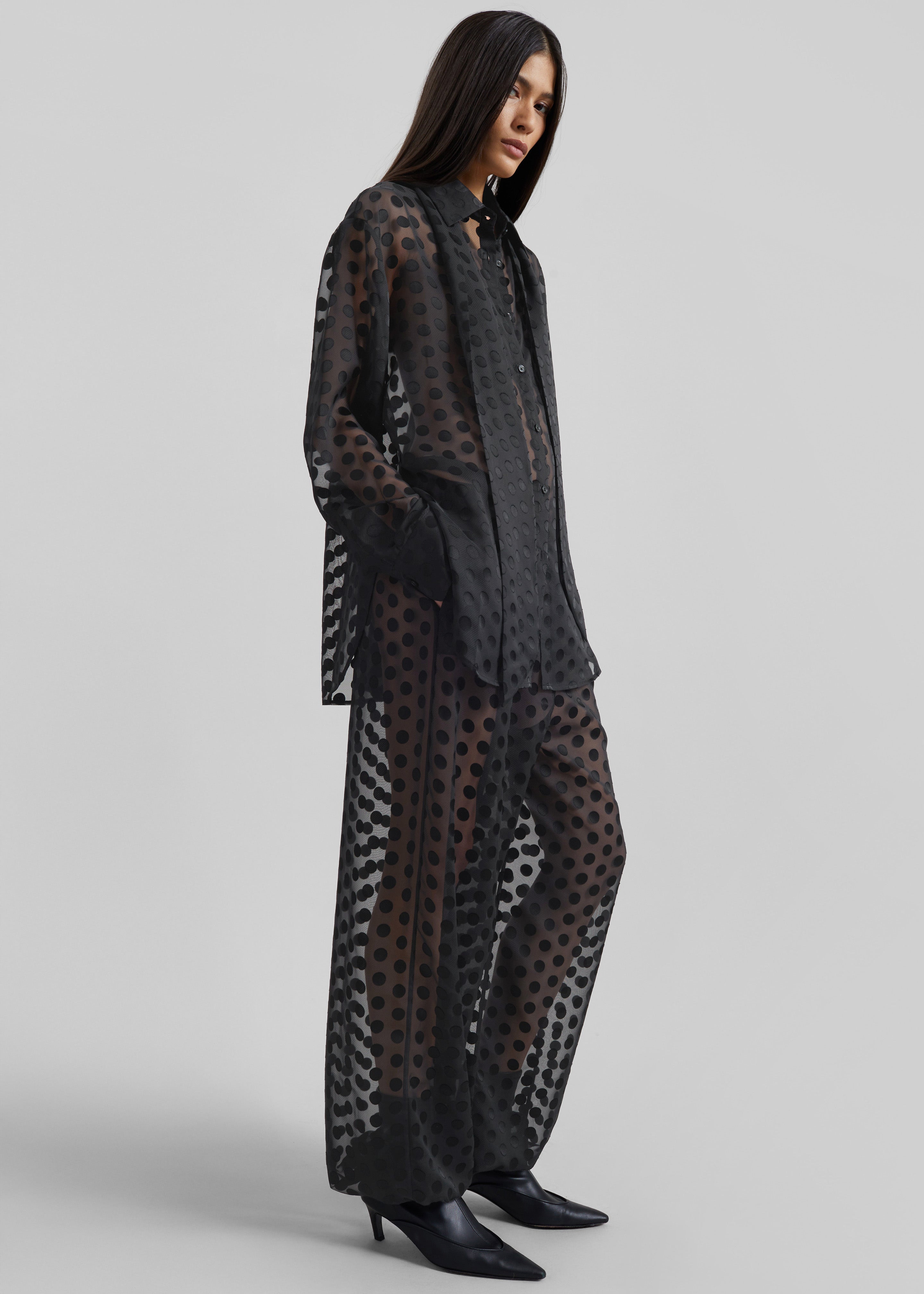 Peri Sheer Tie-Neck Shirt - Black Polka Dot - 6