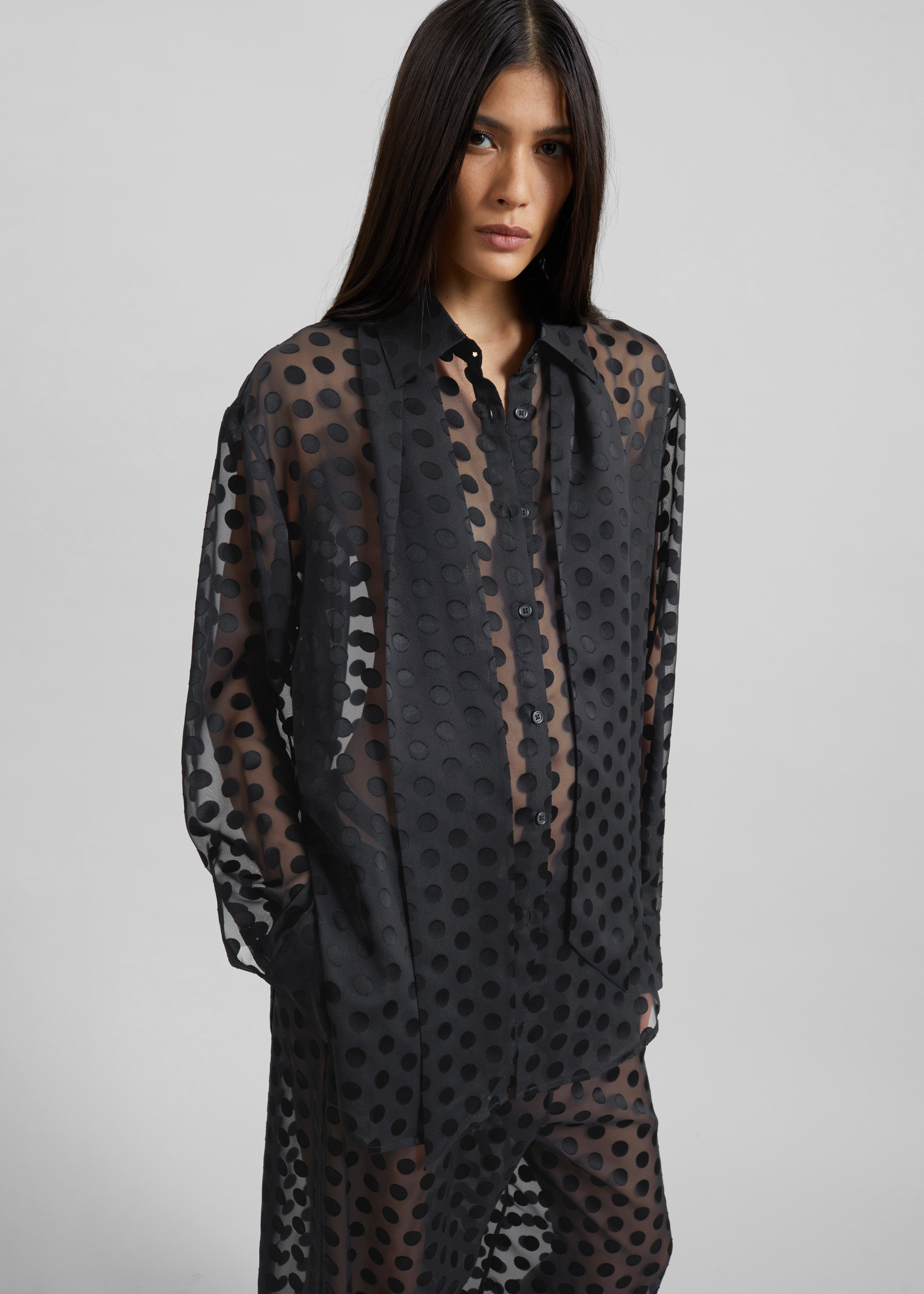 Peri Sheer Tie-Neck Shirt - Black Polka Dot - 7
