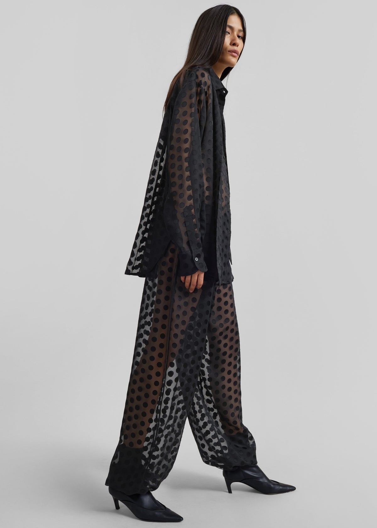 Peri Sheer Tie-Neck Shirt - Black Polka Dot - 8