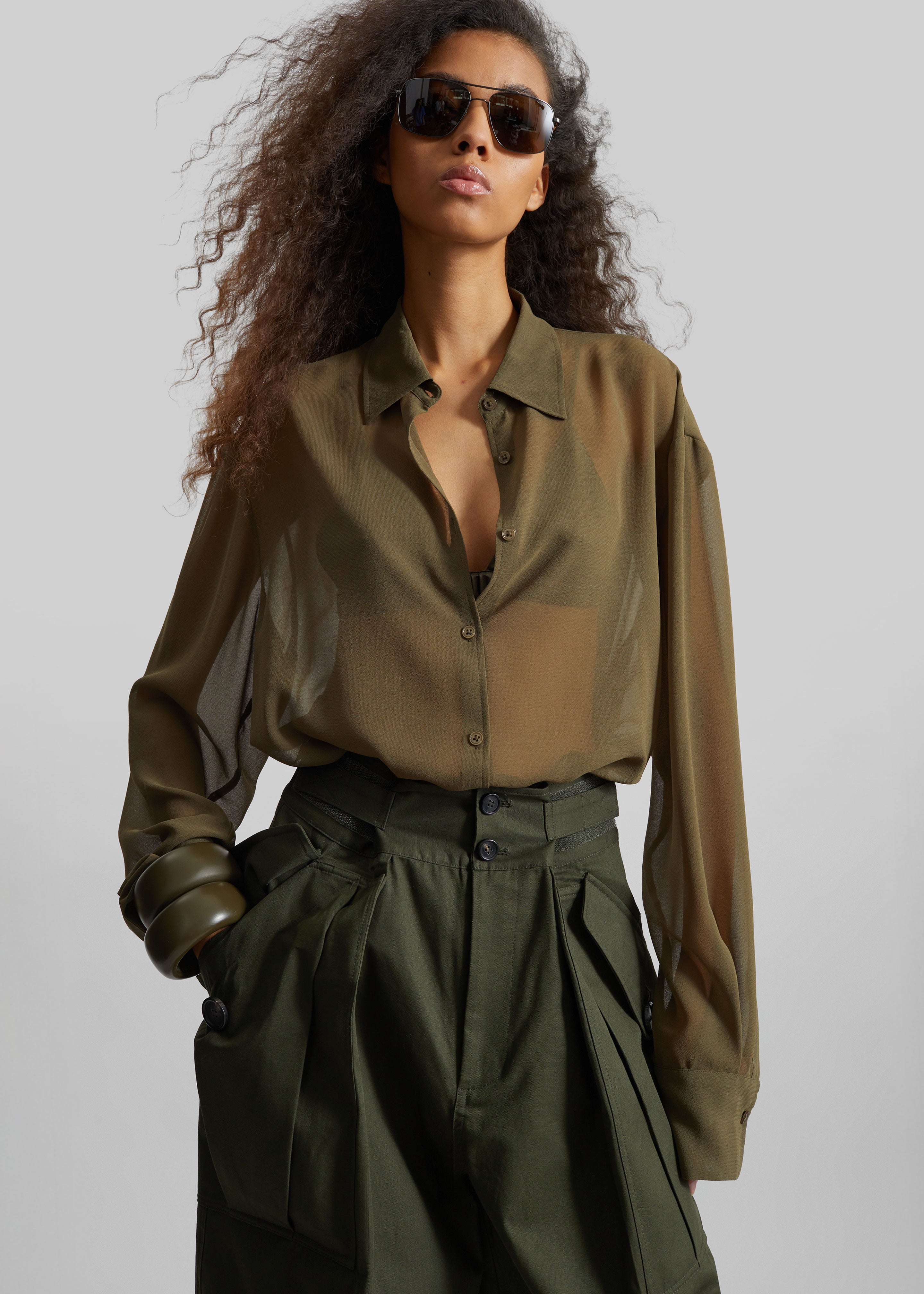 Peri Georgette Shirt - Khaki - 4