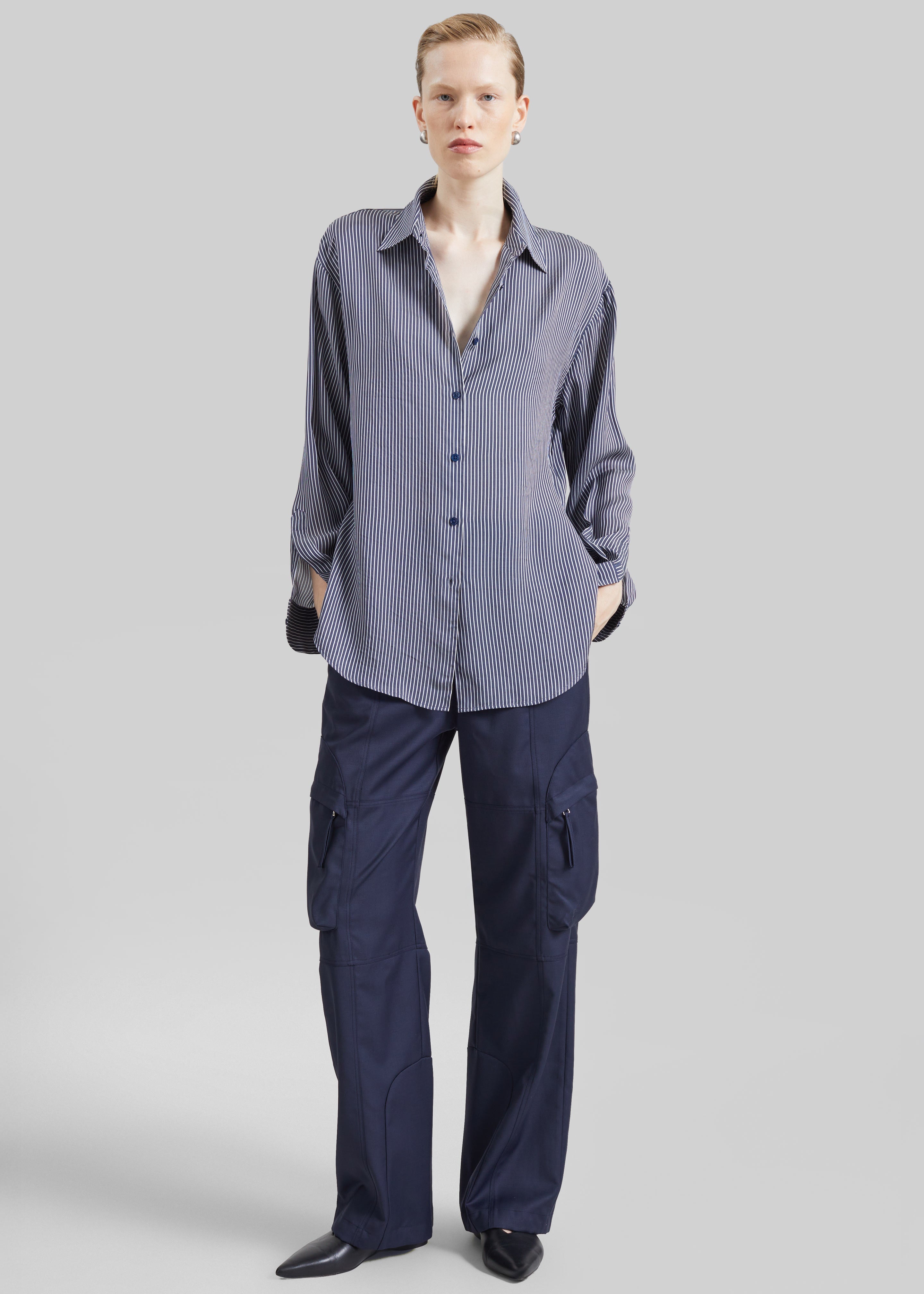 Peri Silk Shirt - Navy/White Stripe - 4