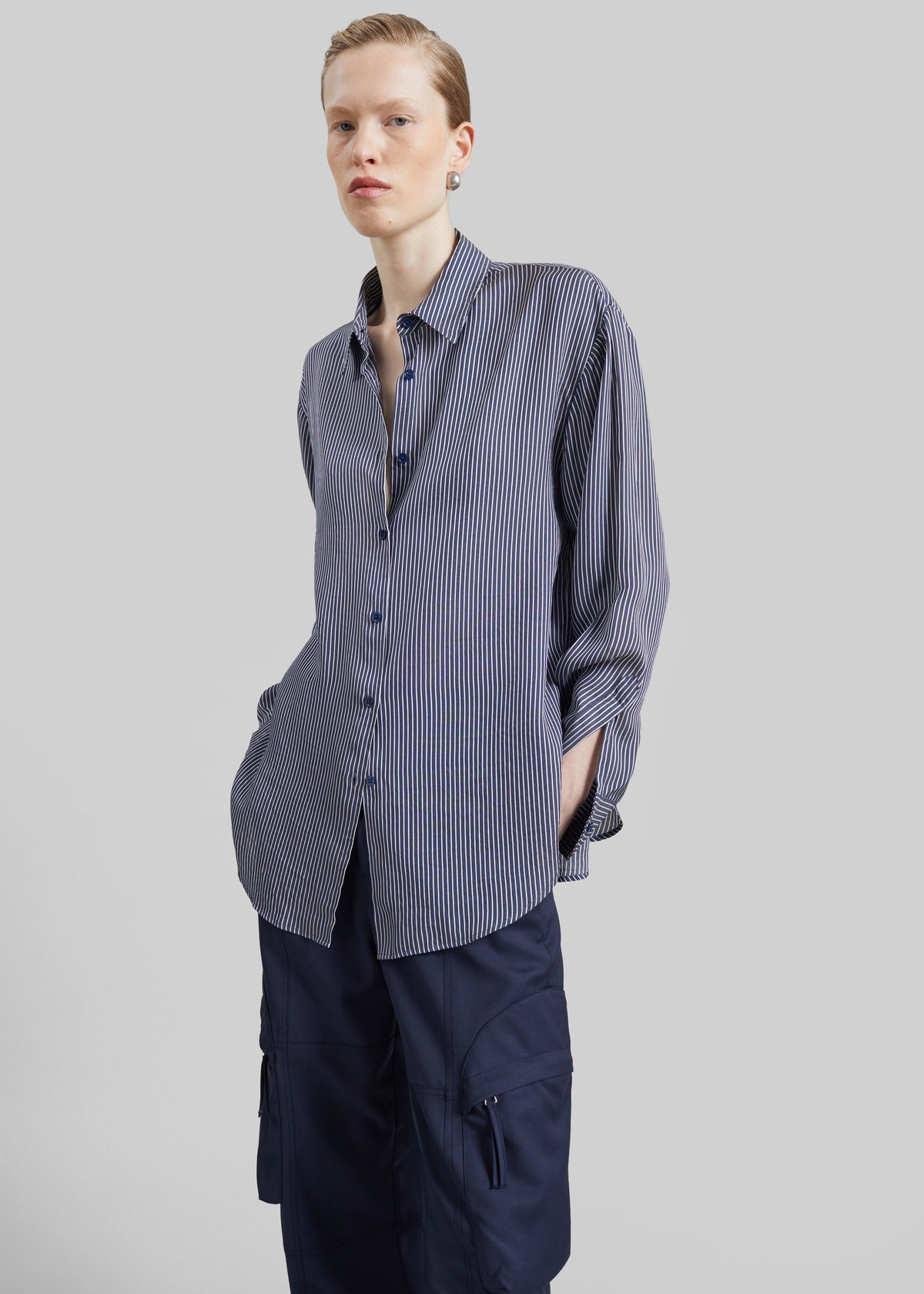 Peri Silk Shirt - Navy/White Stripe - 2