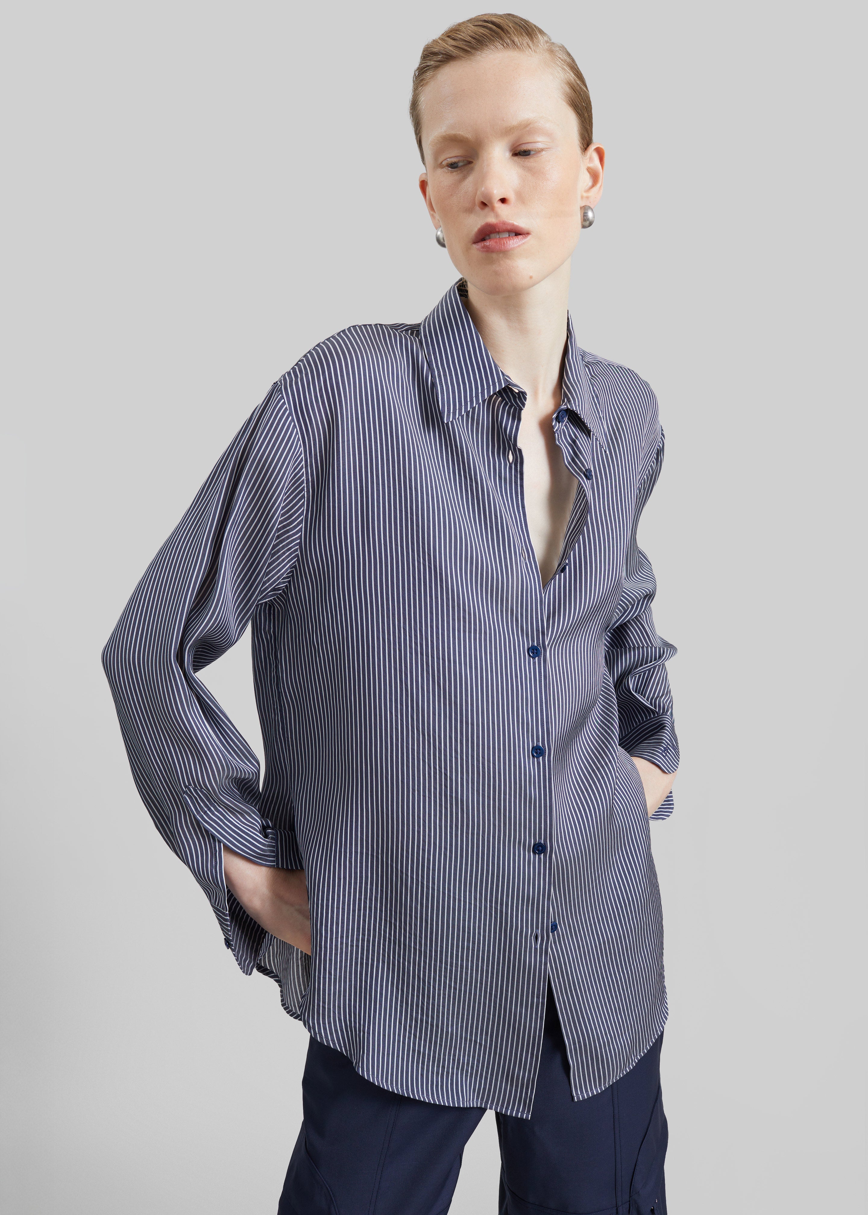 Peri Silk Shirt - Navy/White Stripe - 3