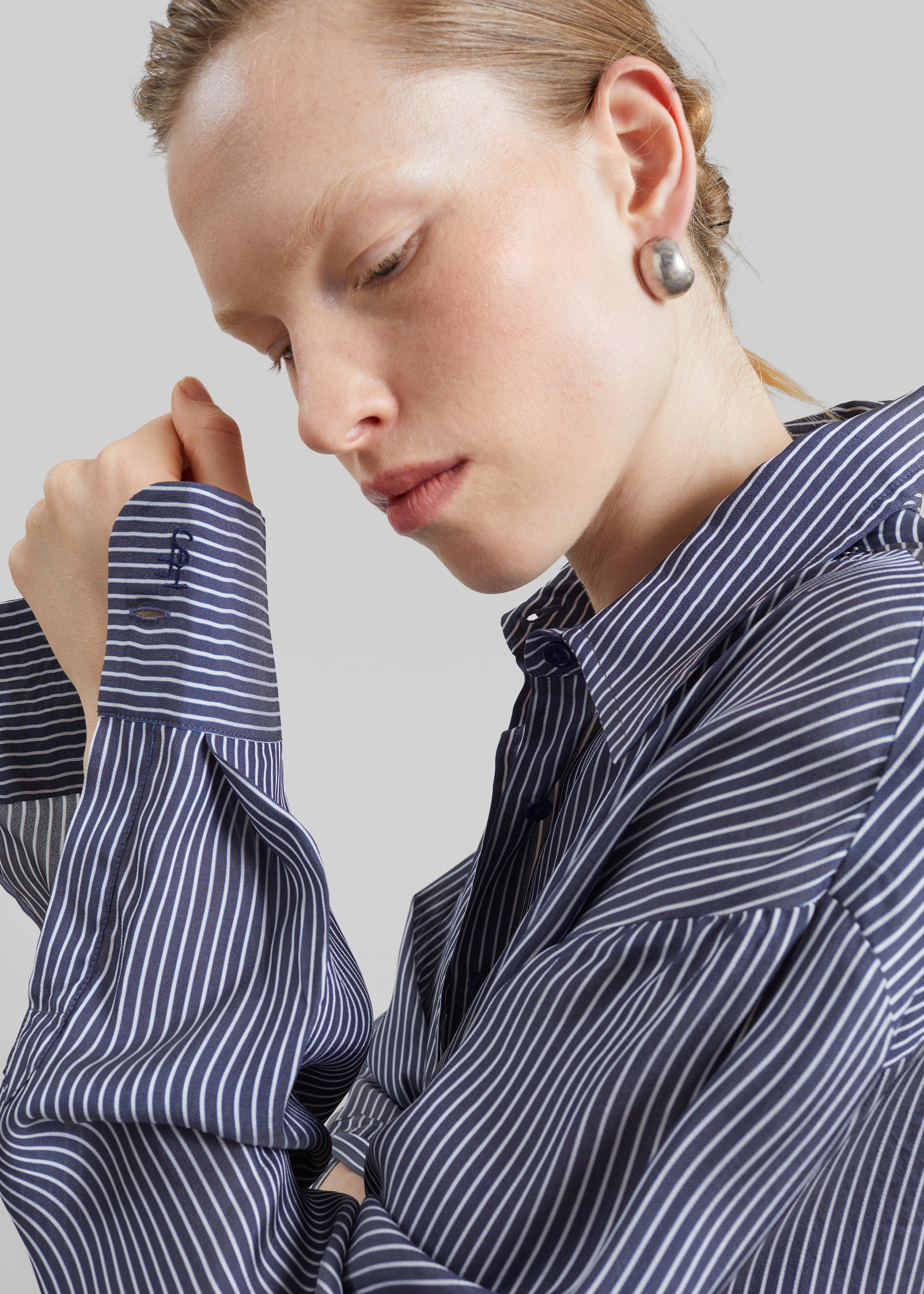 Peri Silk Shirt - Navy/White Stripe - 5