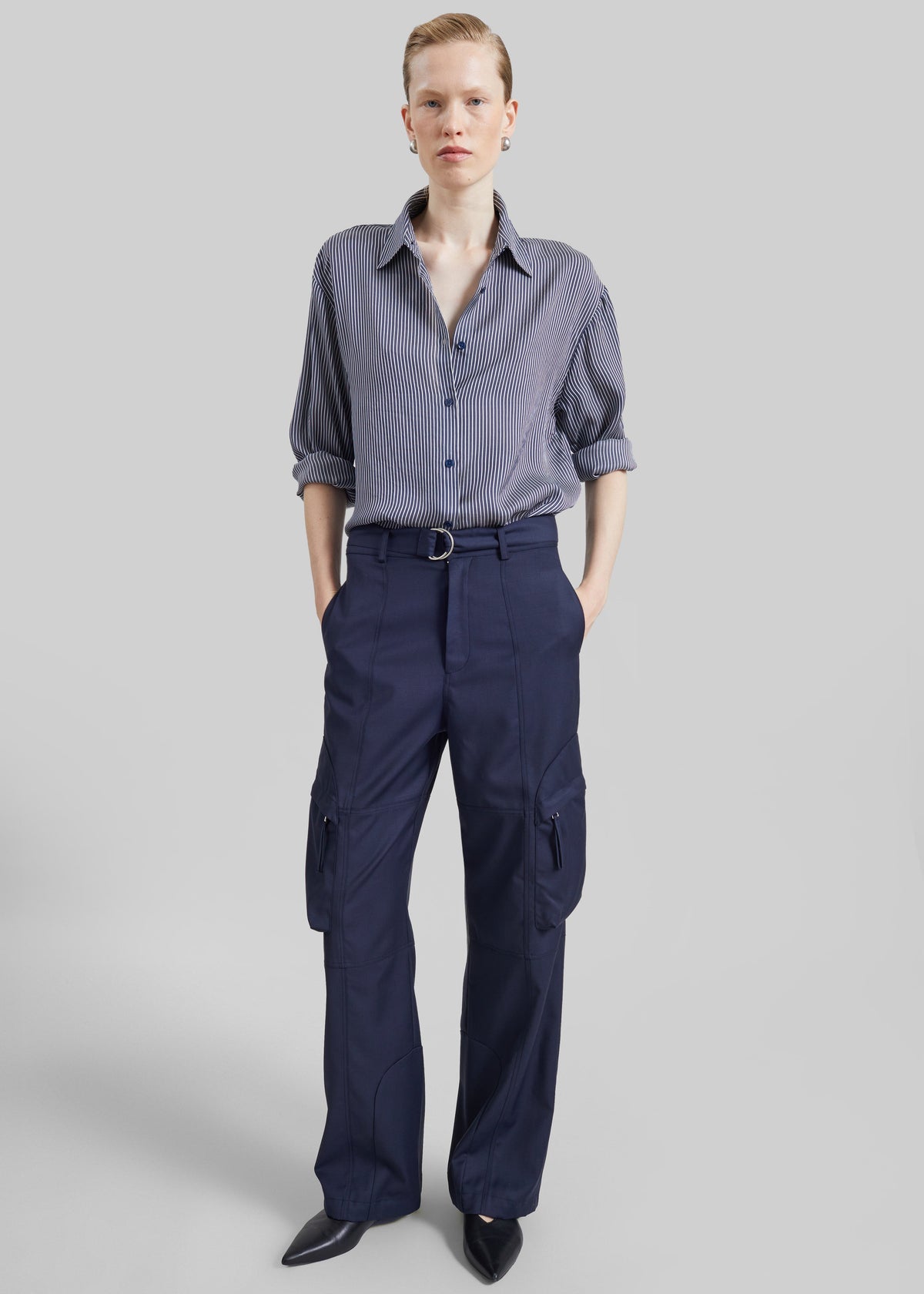 Peri Silk Shirt - Navy/White Stripe - 6