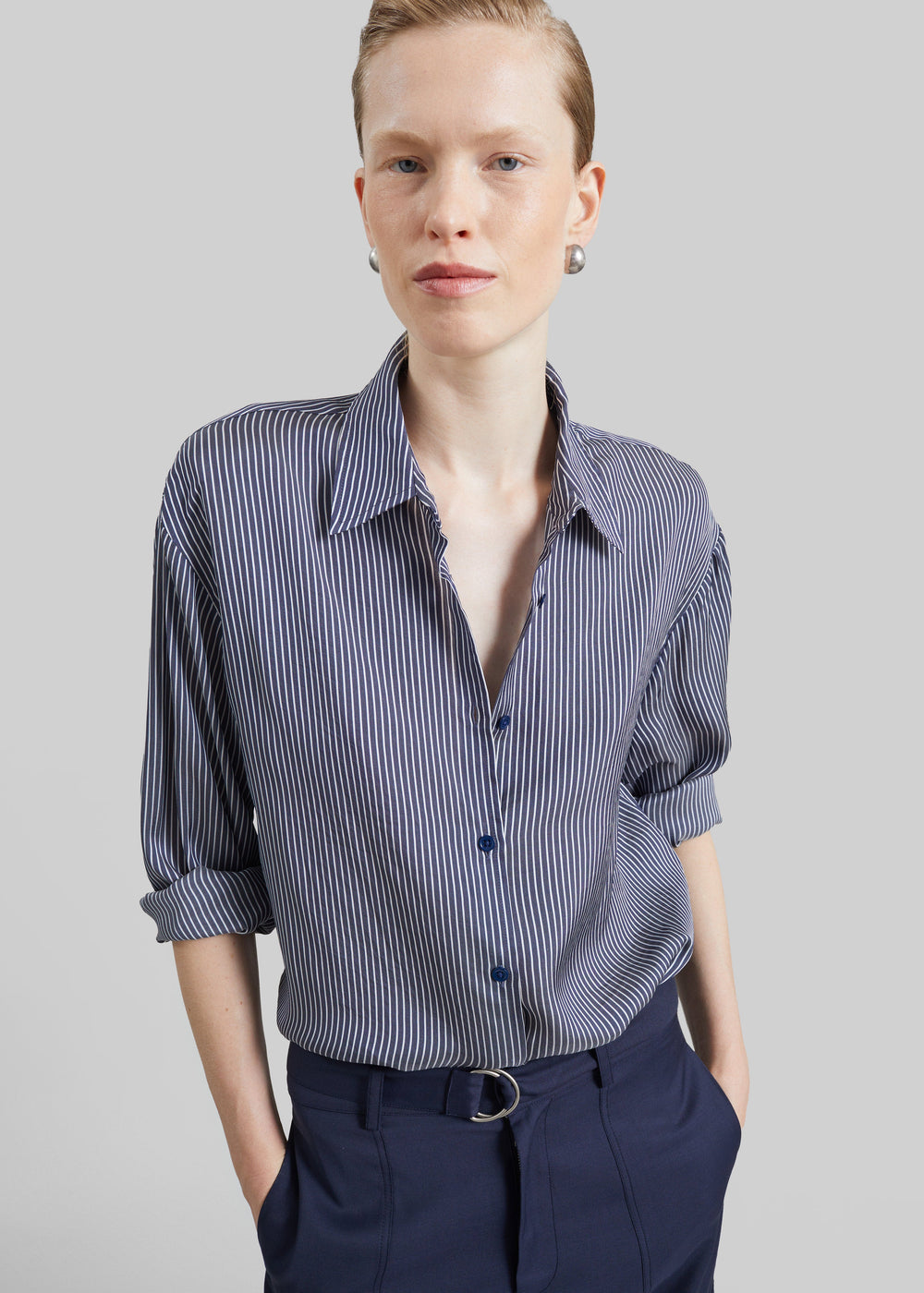 Peri Silk Shirt - Navy/White Stripe