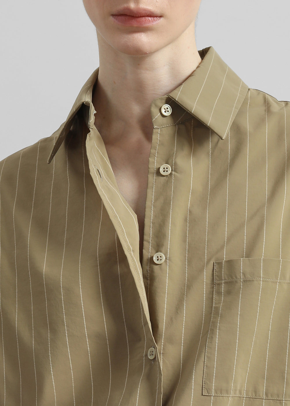 Peri Striped Cotton Shirt - Olive/White Stripe - 1