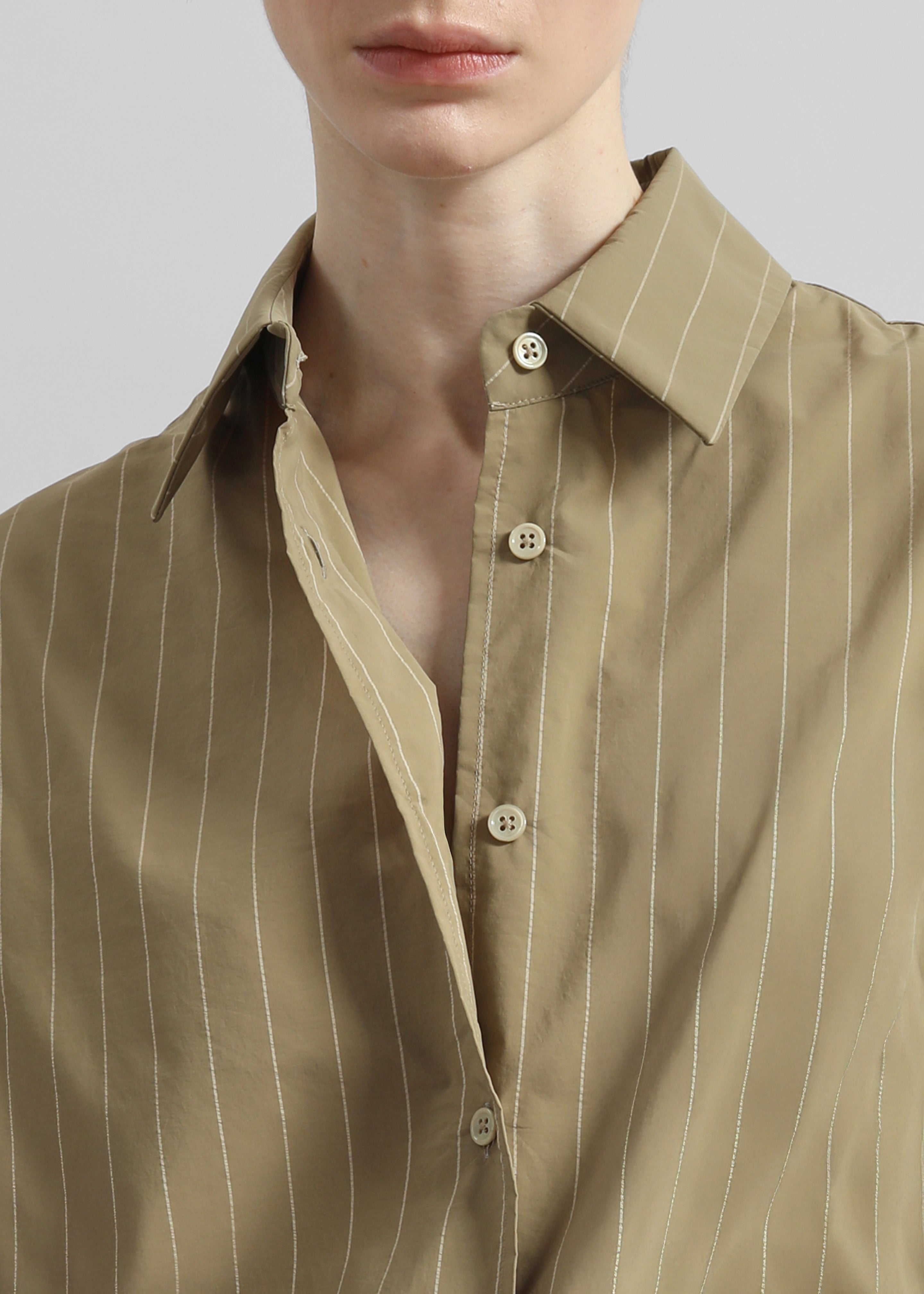 Peri Striped Cotton Shirt - Olive/White Stripe - 3
