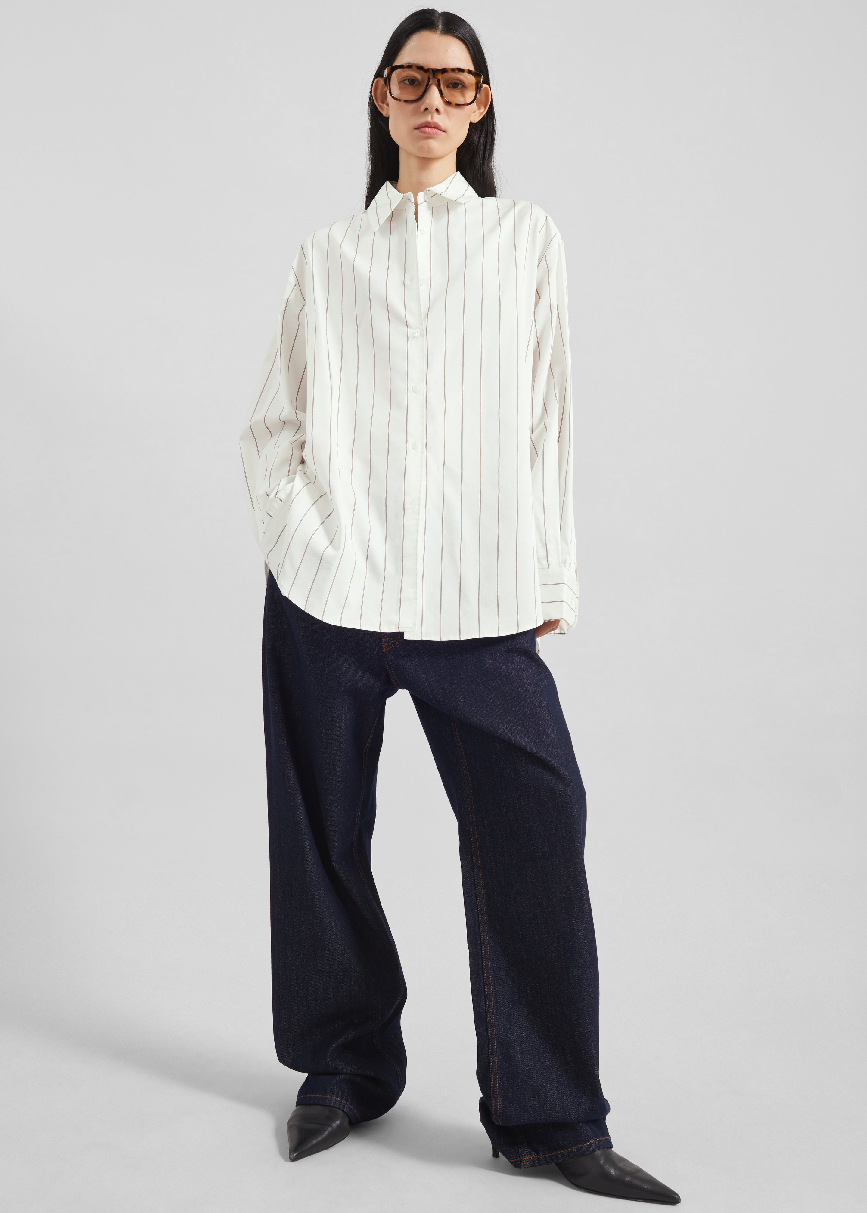 Peri Striped Cotton Shirt - White/Brown Stripe - 5