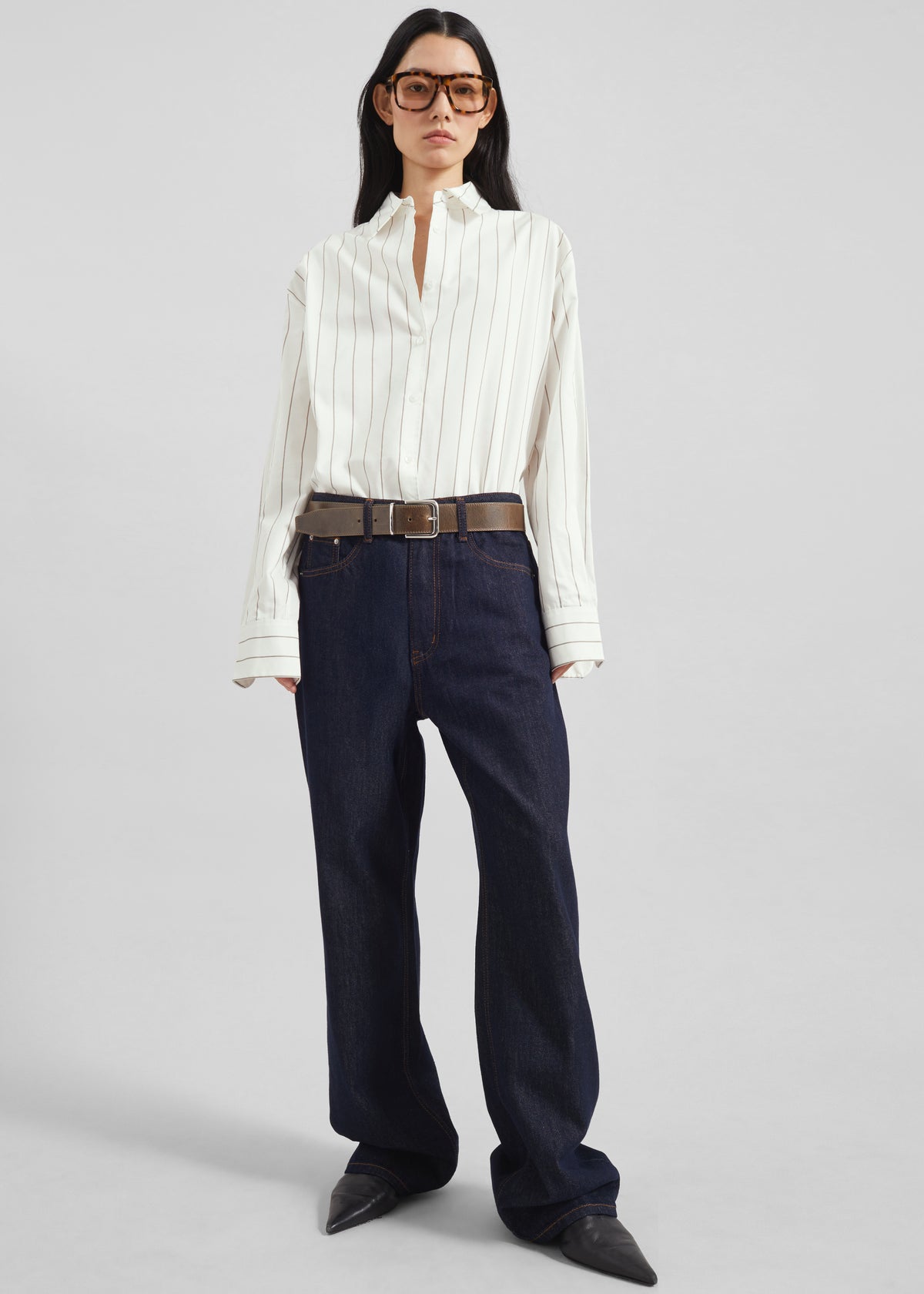 Peri Striped Cotton Shirt - White/Brown Stripe - 2
