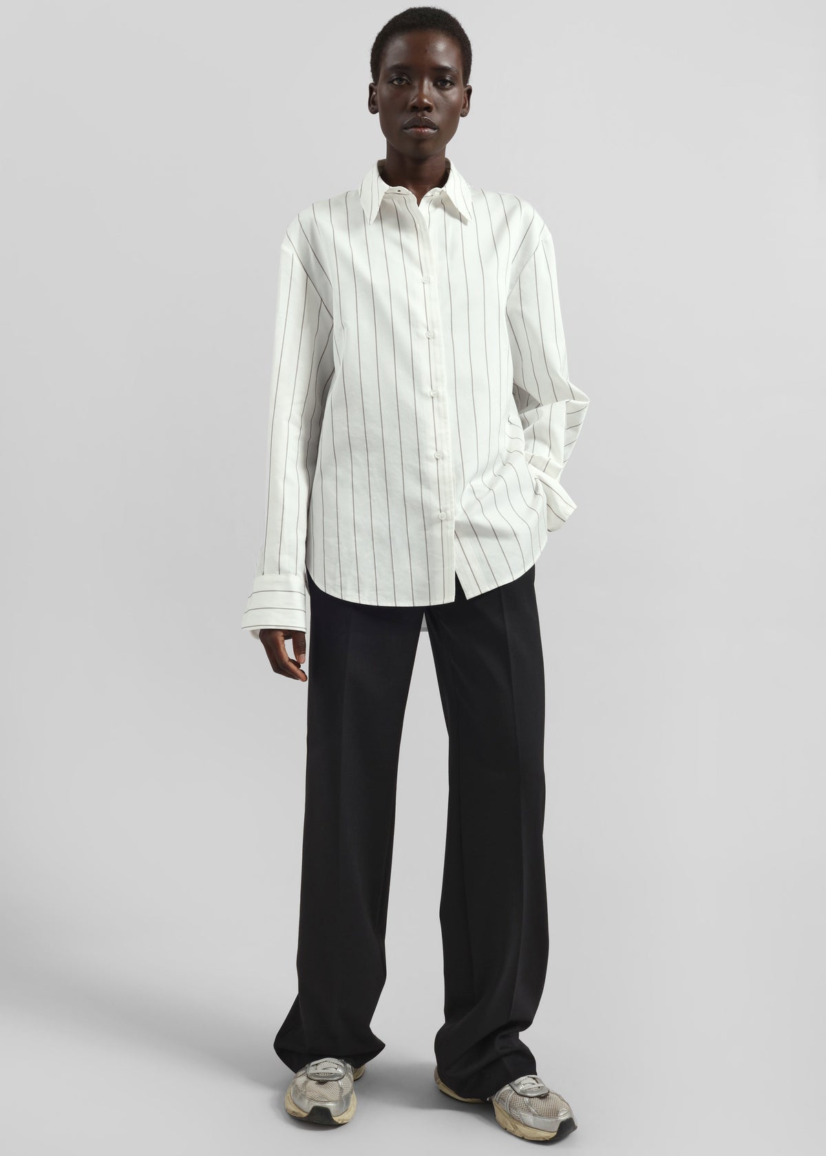 Peri Striped Cotton Shirt - White/Brown Stripe - 4