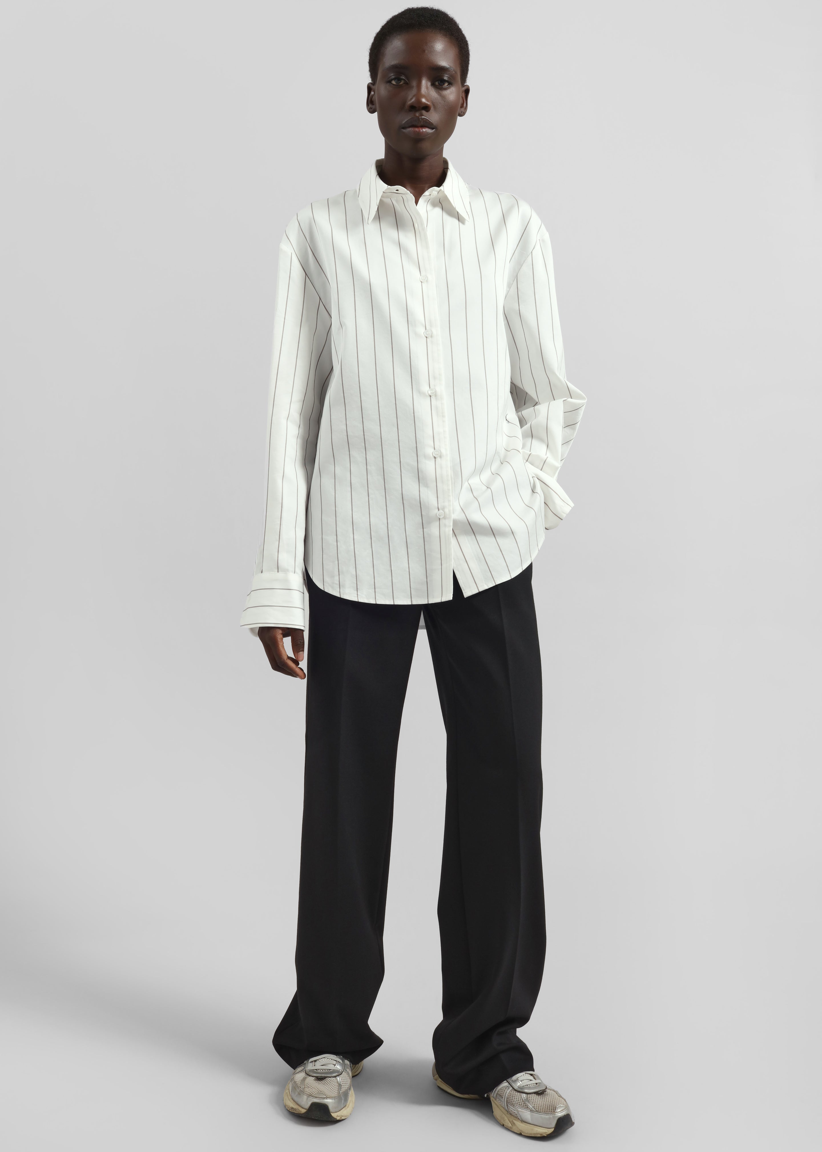 Peri Striped Cotton Shirt - White/Brown Stripe - 4