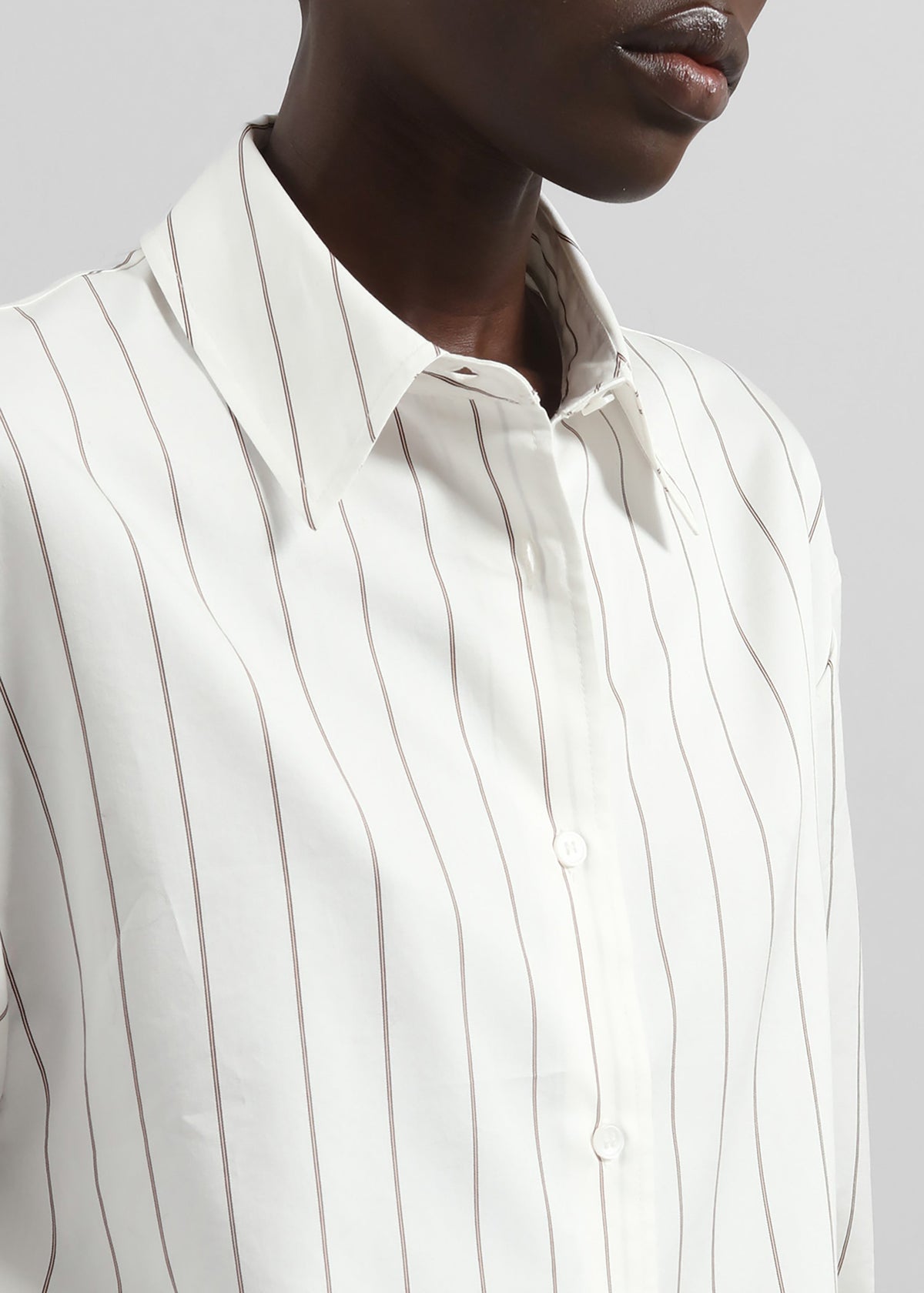 Peri Striped Cotton Shirt - White/Brown Stripe - 5