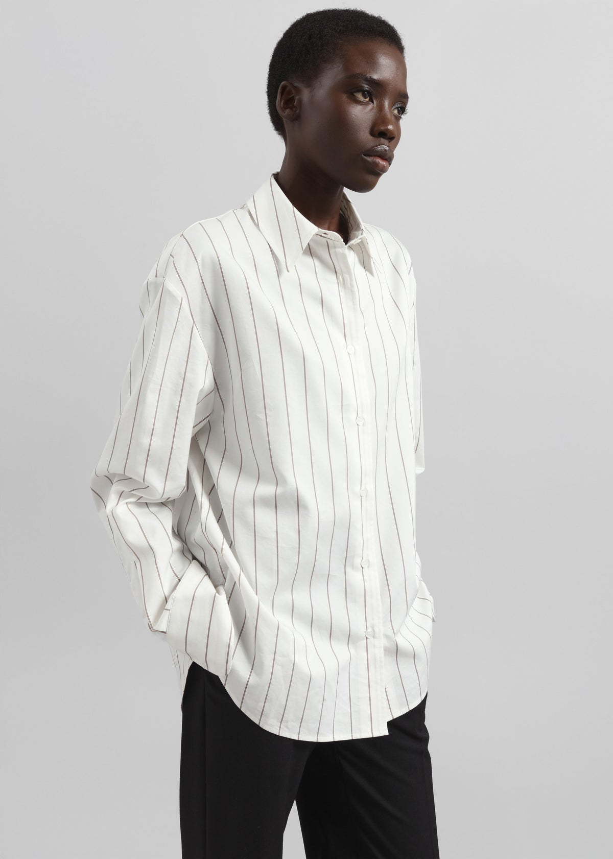 Peri Striped Cotton Shirt - White/Brown Stripe - 3