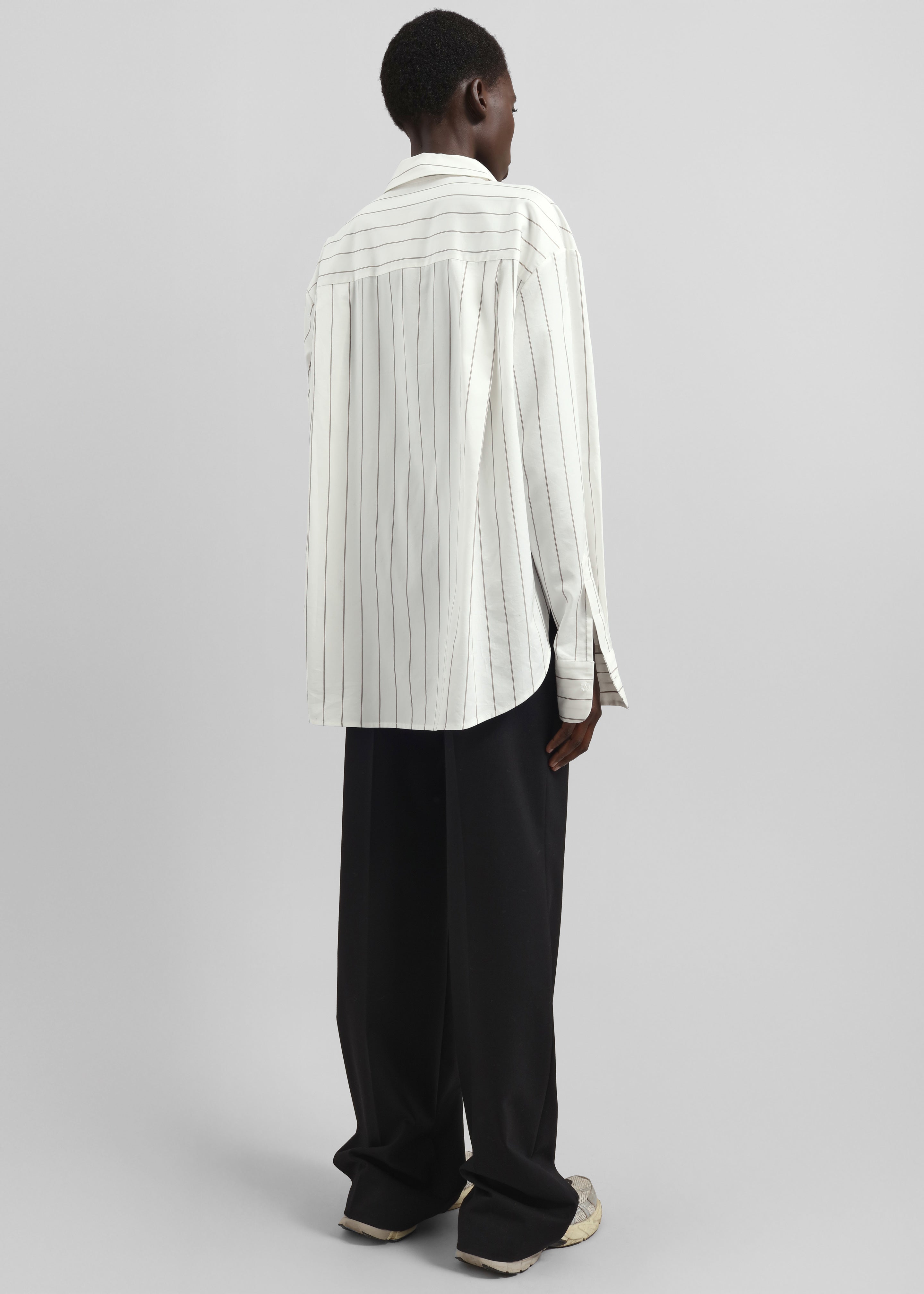 Peri Striped Cotton Shirt - White/Brown Stripe - 7