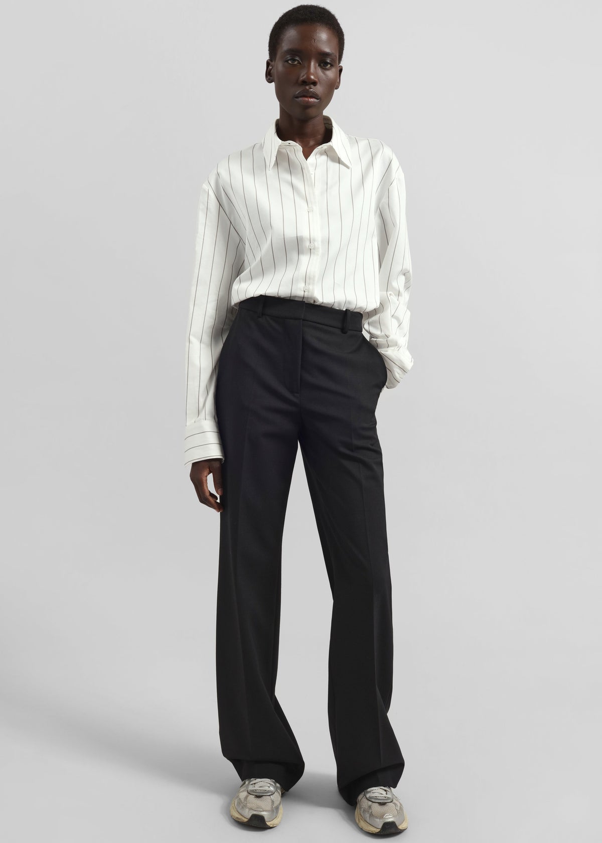 Peri Striped Cotton Shirt - White/Brown Stripe - 1