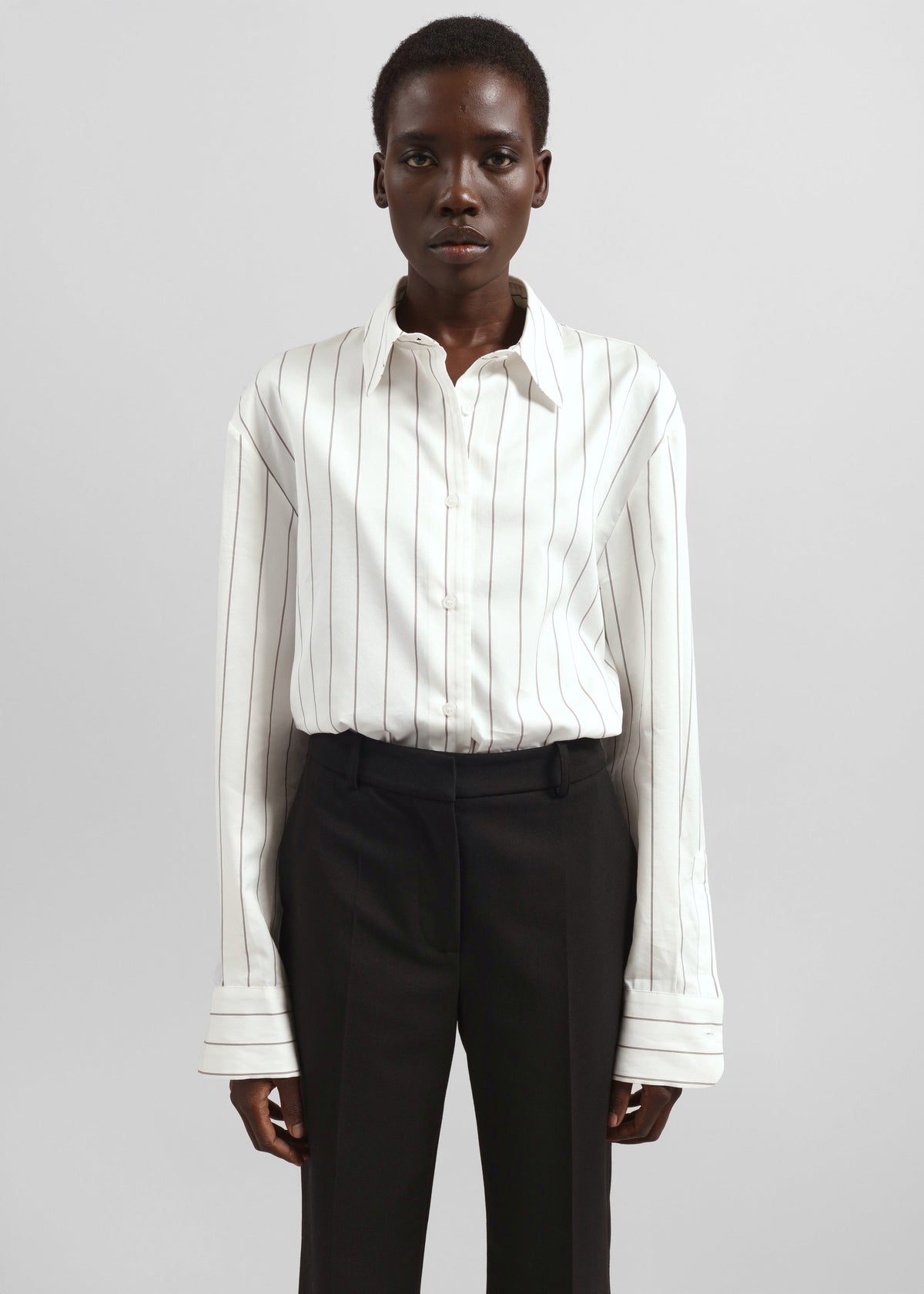 Peri Striped Cotton Shirt - White/Brown Stripe - 6
