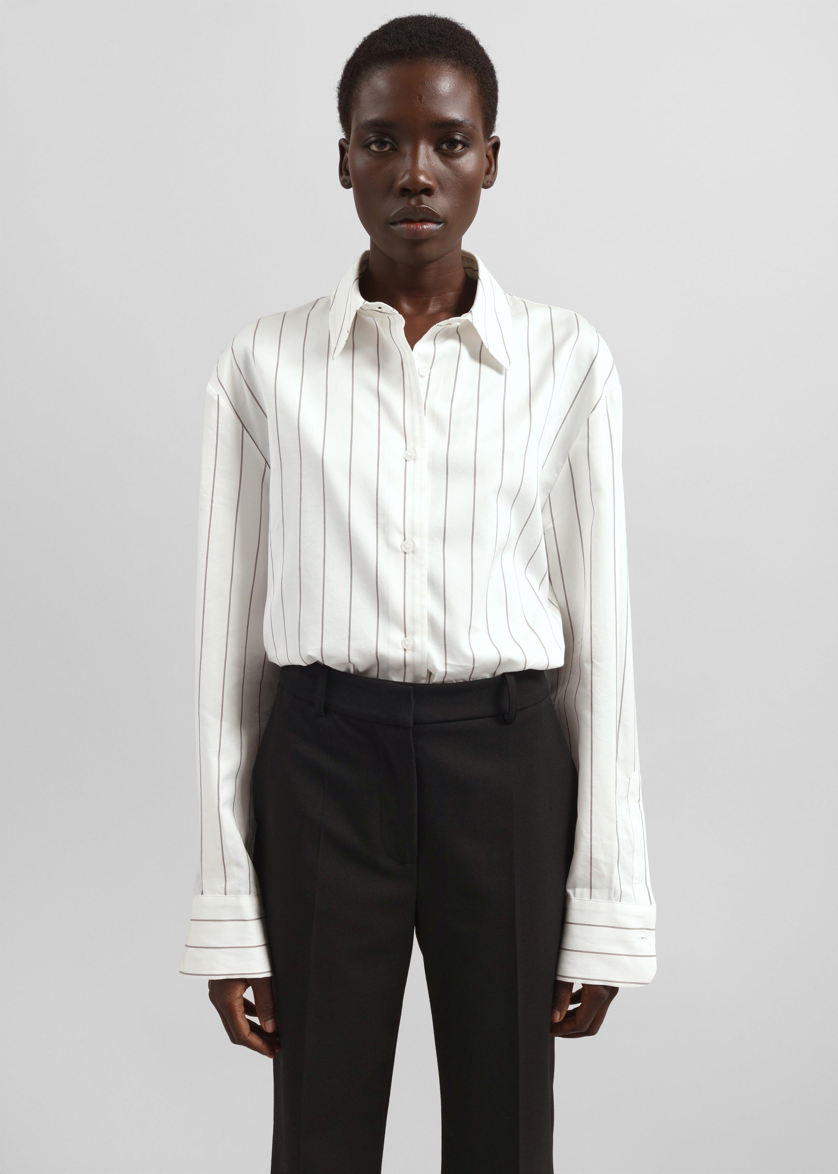 Peri Striped Cotton Shirt - White/Brown Stripe - 6
