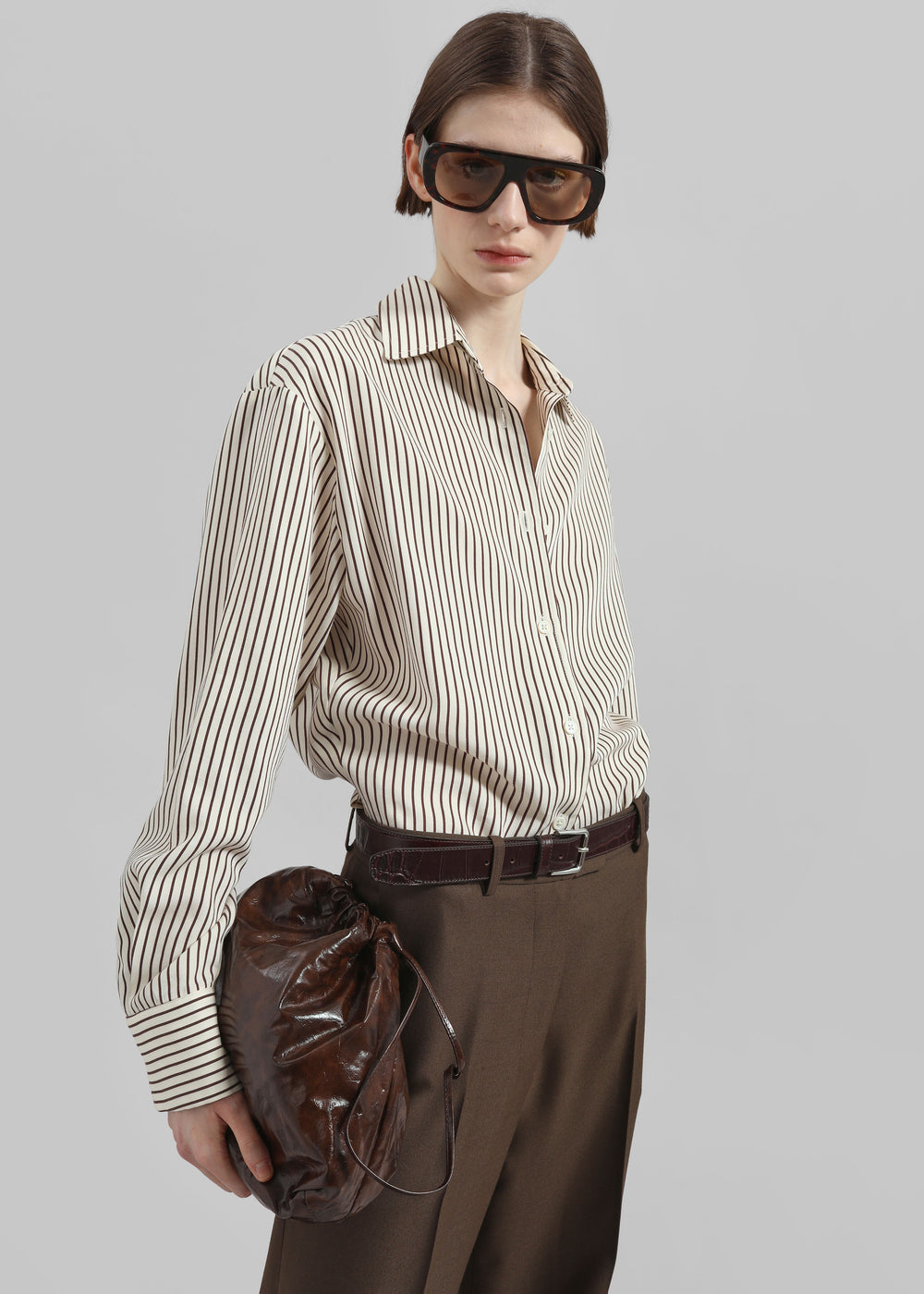 Peri Striped Fluid Shirt - Beige/Brown