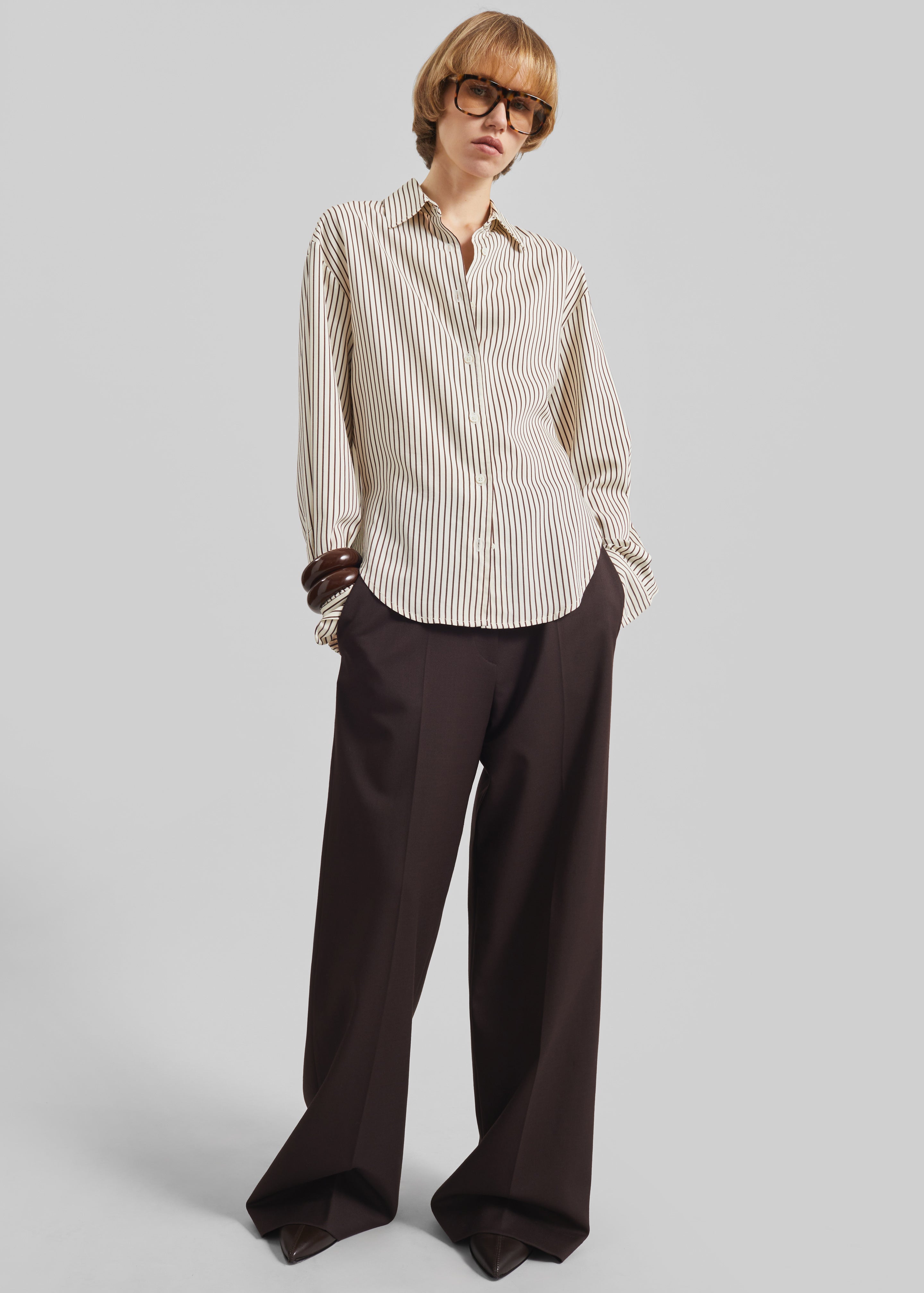 Peri Striped Fluid Shirt - Beige/Brown - 3