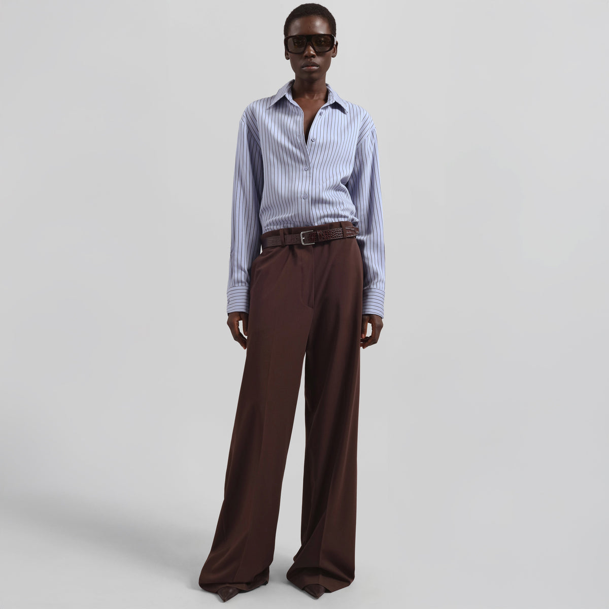 Peri Striped Fluid Shirt - Blue/Brown - 4