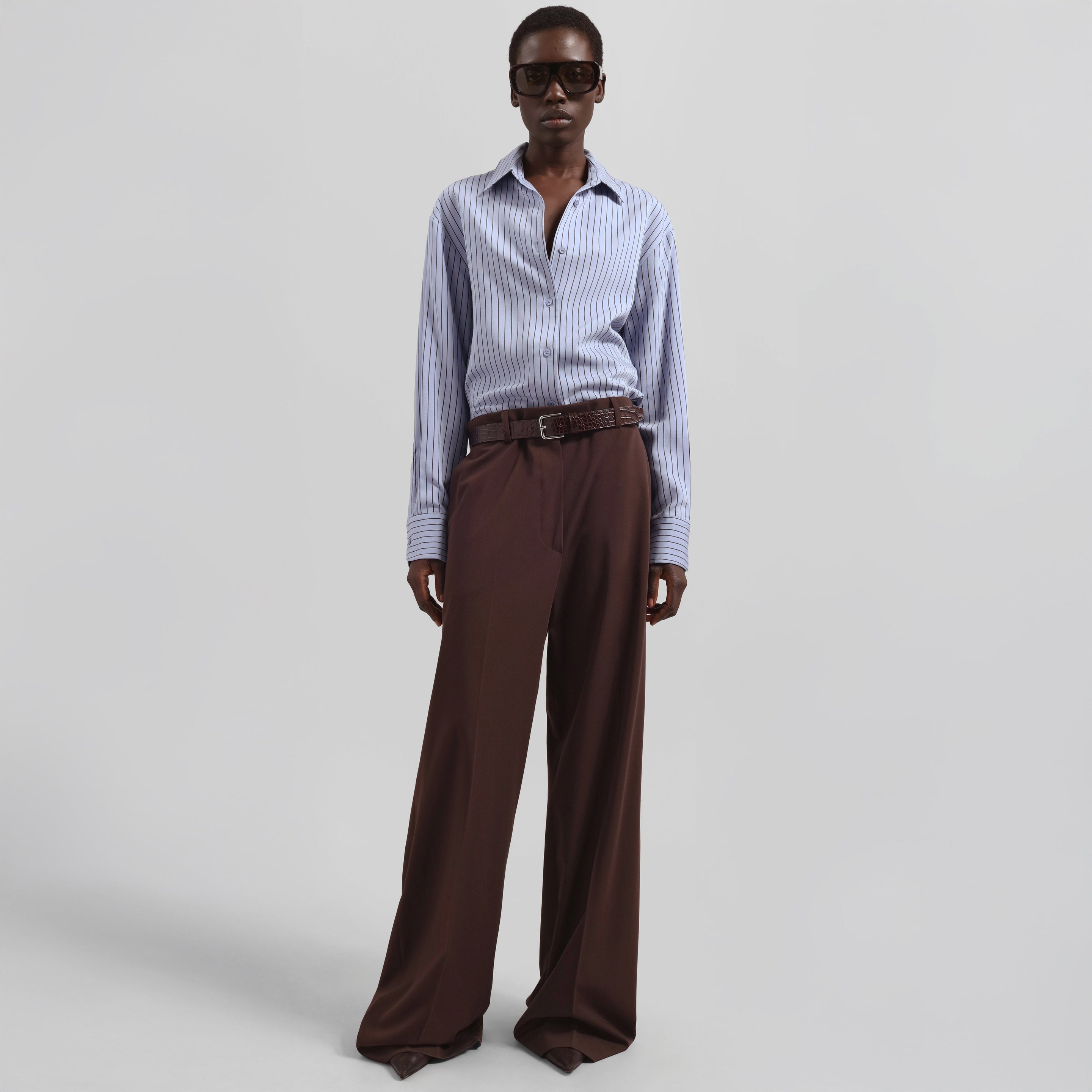 Peri Striped Fluid Shirt - Blue/Brown - 4