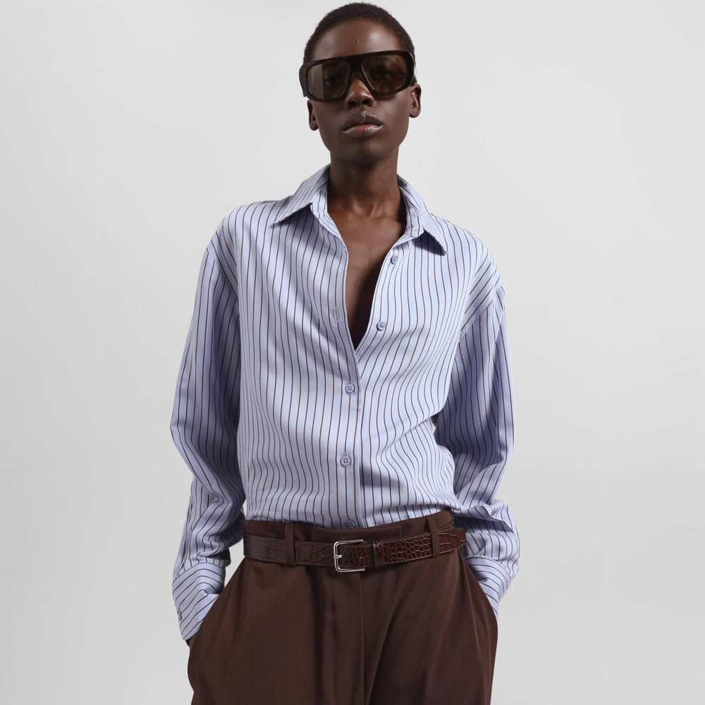 Peri Striped Fluid Shirt - Blue/Brown - 1
