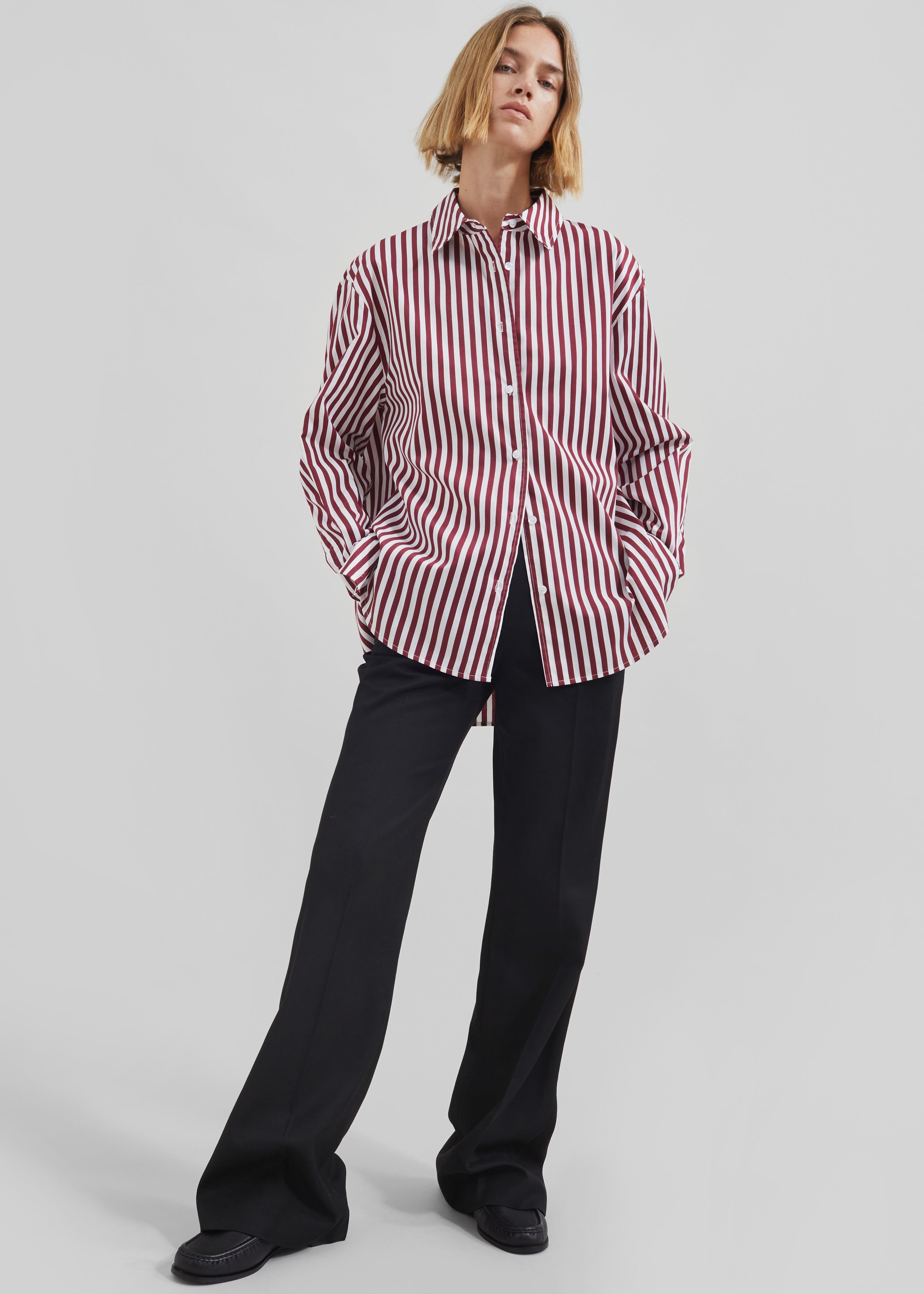 Peri Striped Poplin Shirt - Burgundy/White - 8