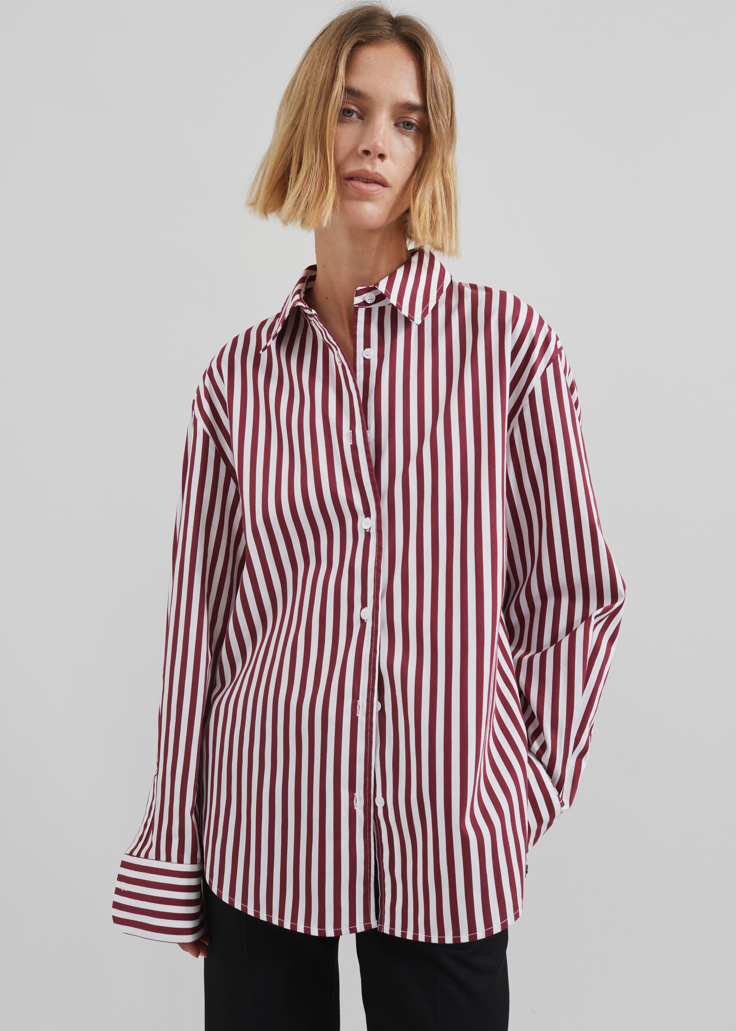 Peri Striped Poplin Shirt - Burgundy/White - 9