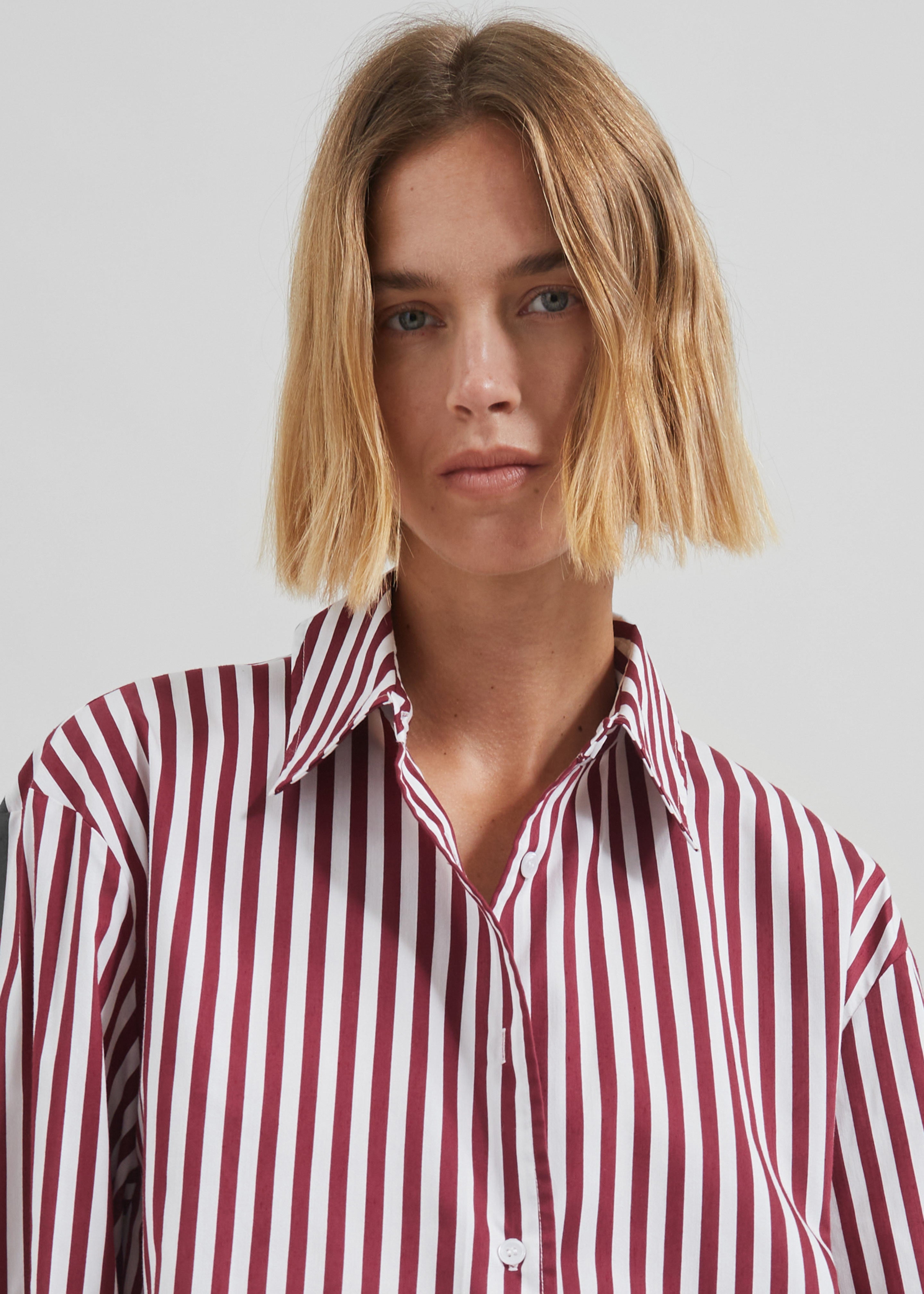 Peri Striped Poplin Shirt - Burgundy/White - 4