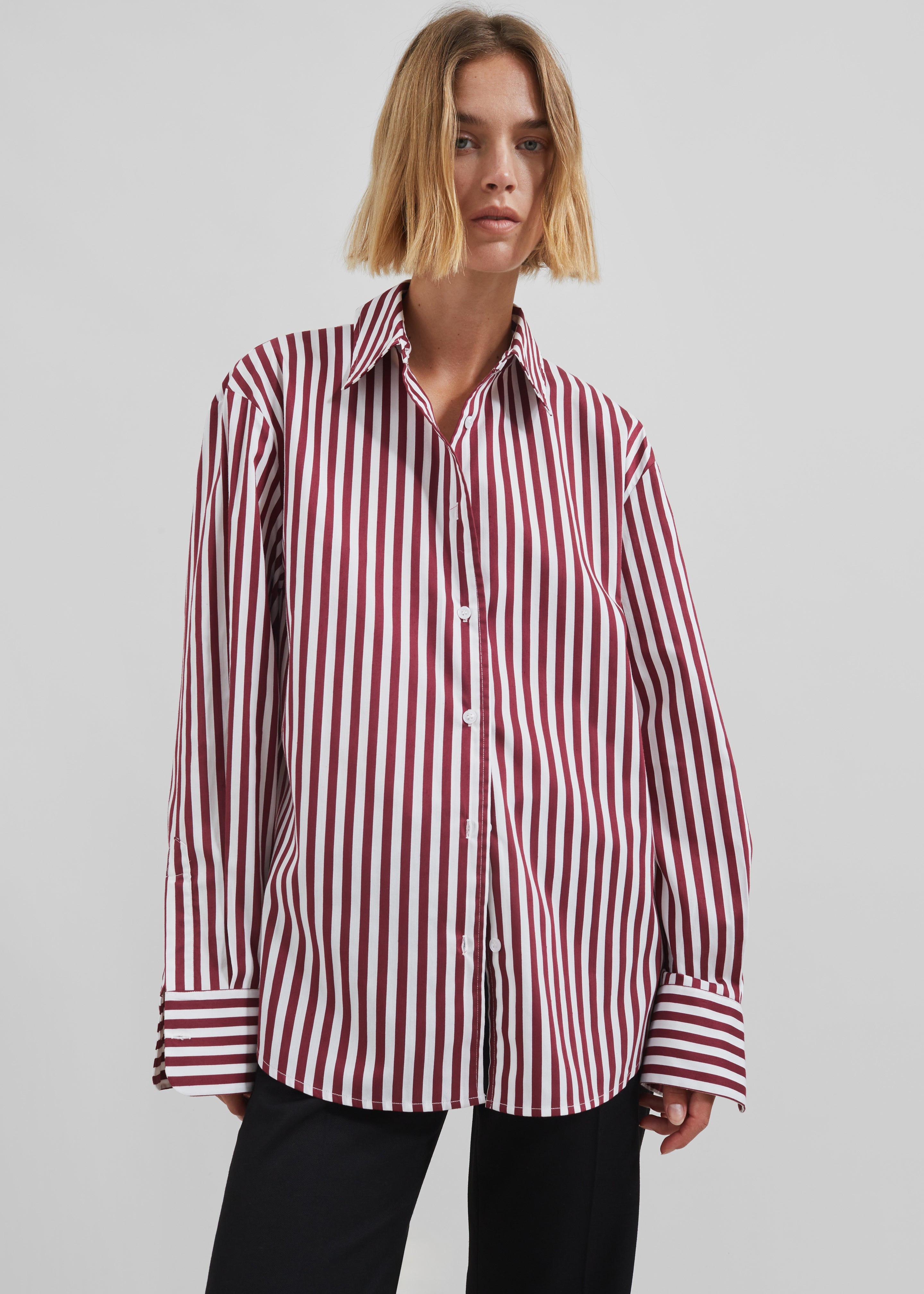 Peri Striped Poplin Shirt Burgundy White Frankie Shop Europe