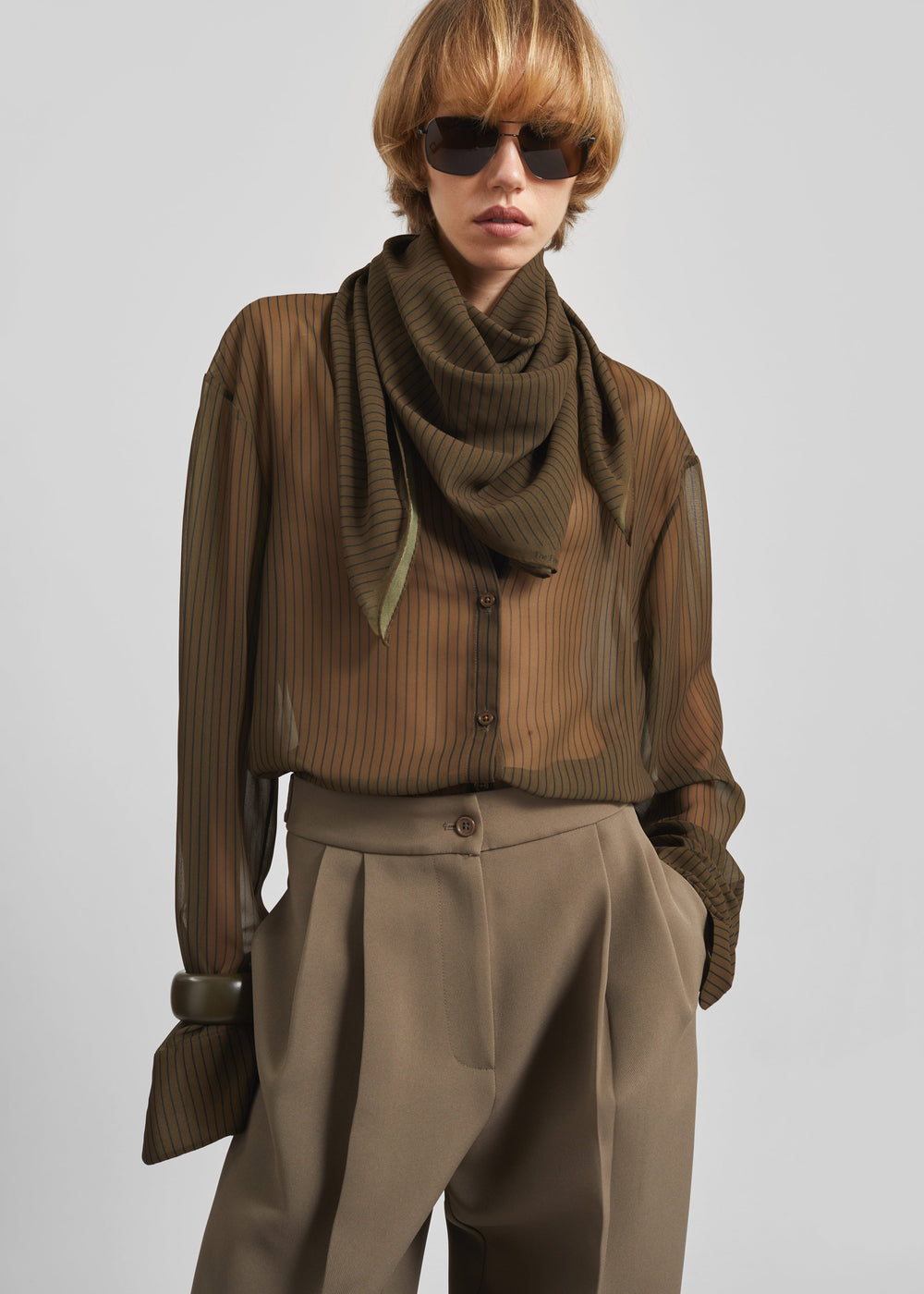 Marais Striped Scarf - Olive/Black - 1