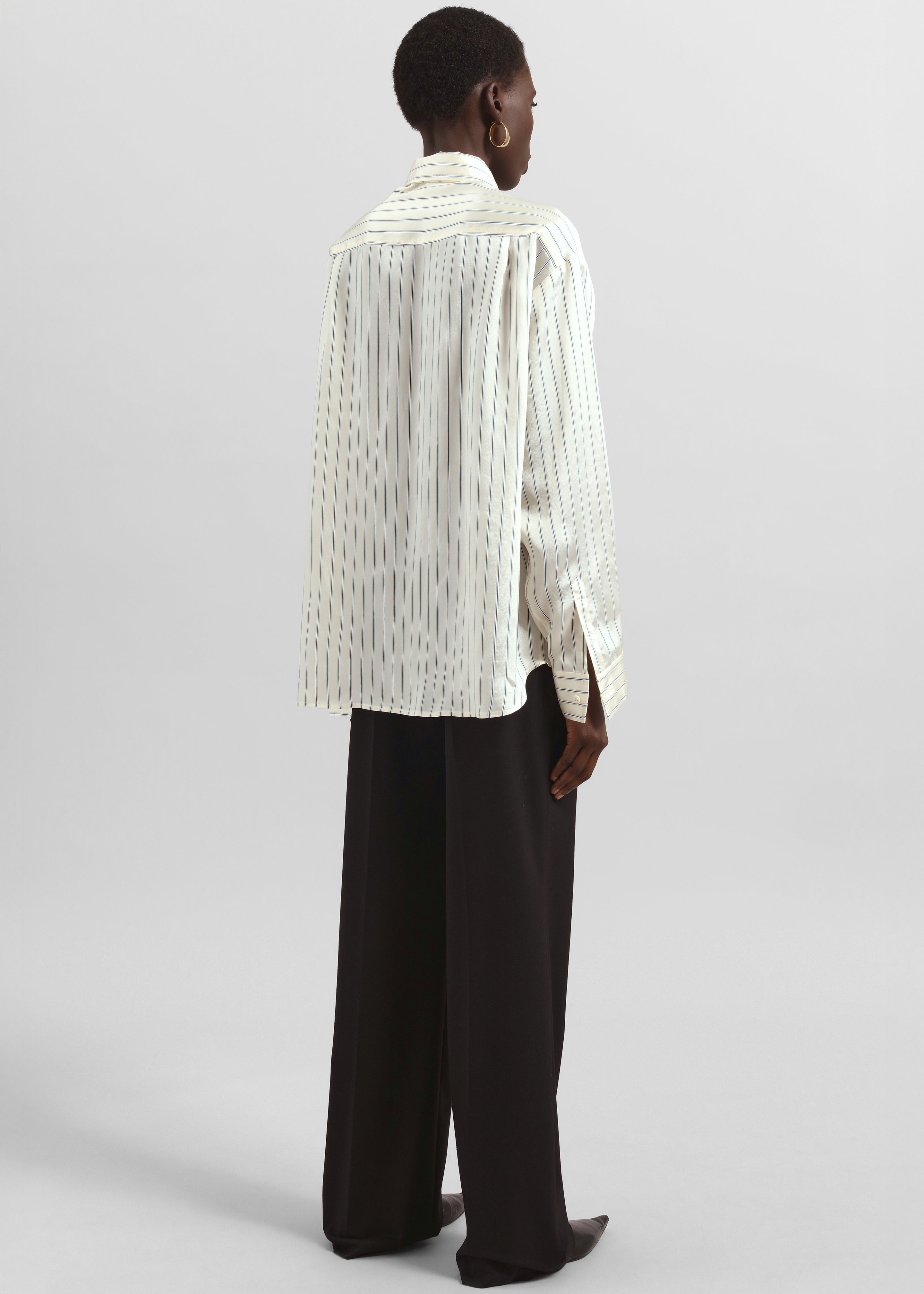 Peri Striped Silk Shirt - Cream/Navy Stripe - 3