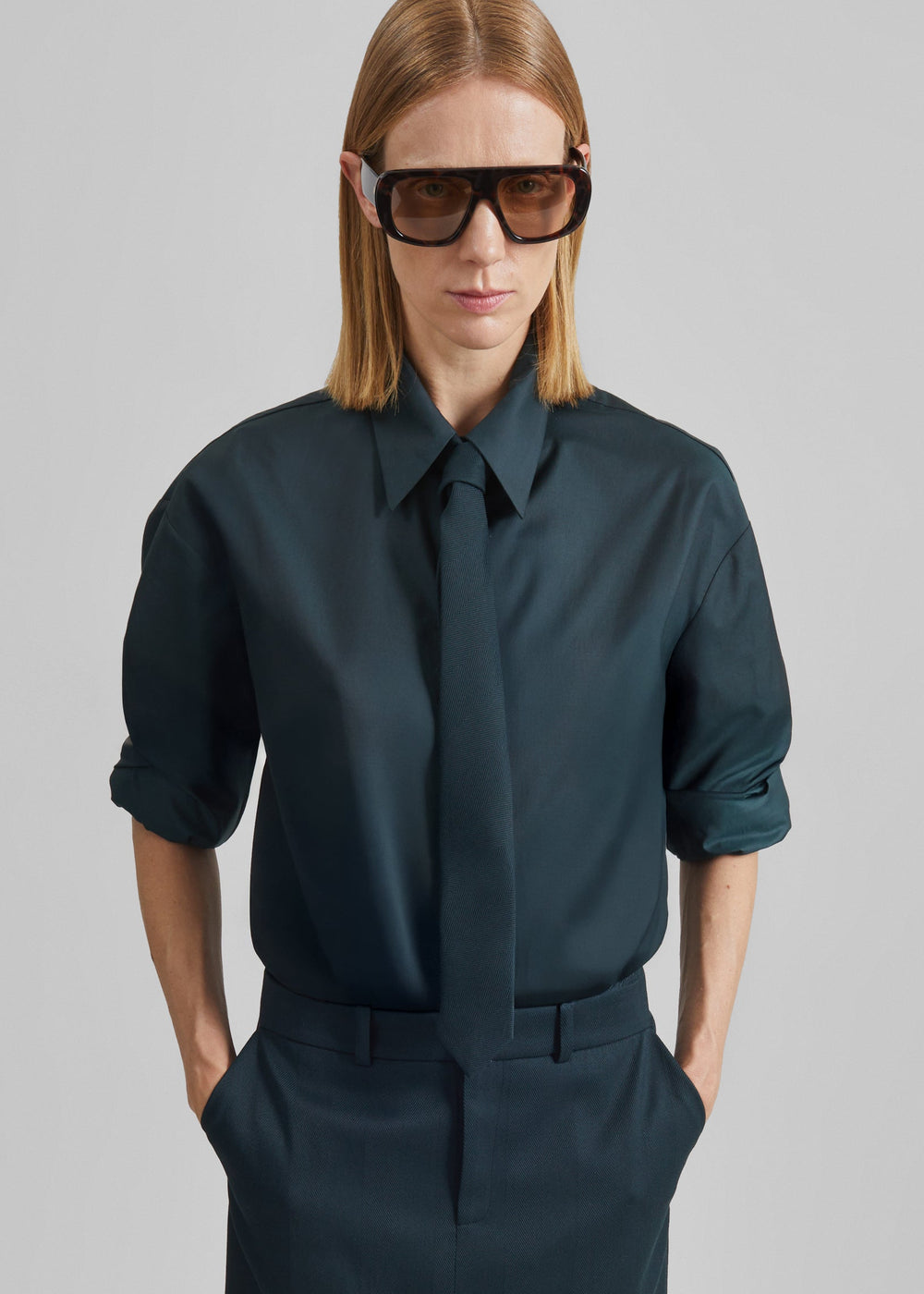 Camicia Peri con collo laccio al collo - Verde bottiglia