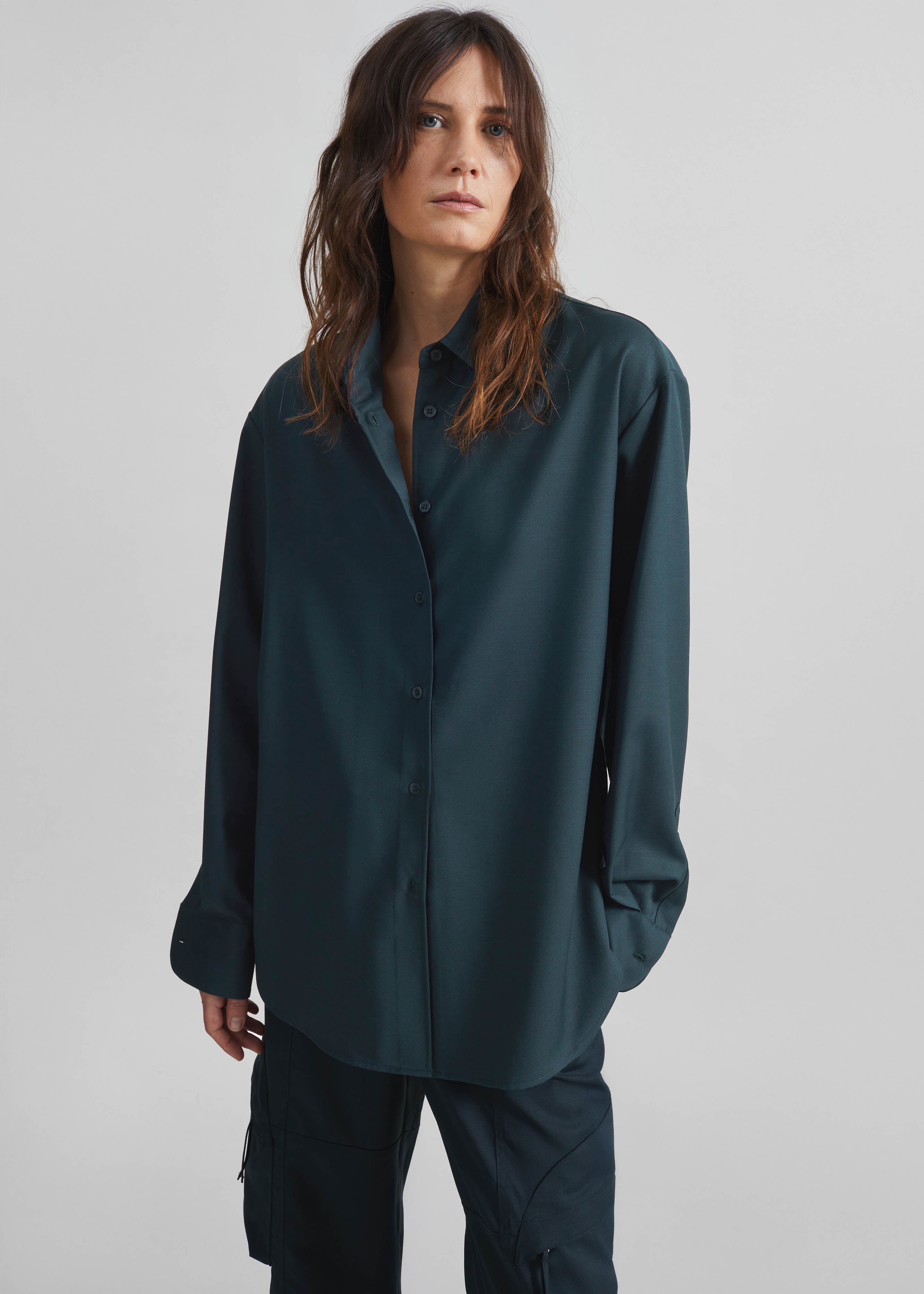 Peri Tie Neck Shirt - Bottle Green - 2