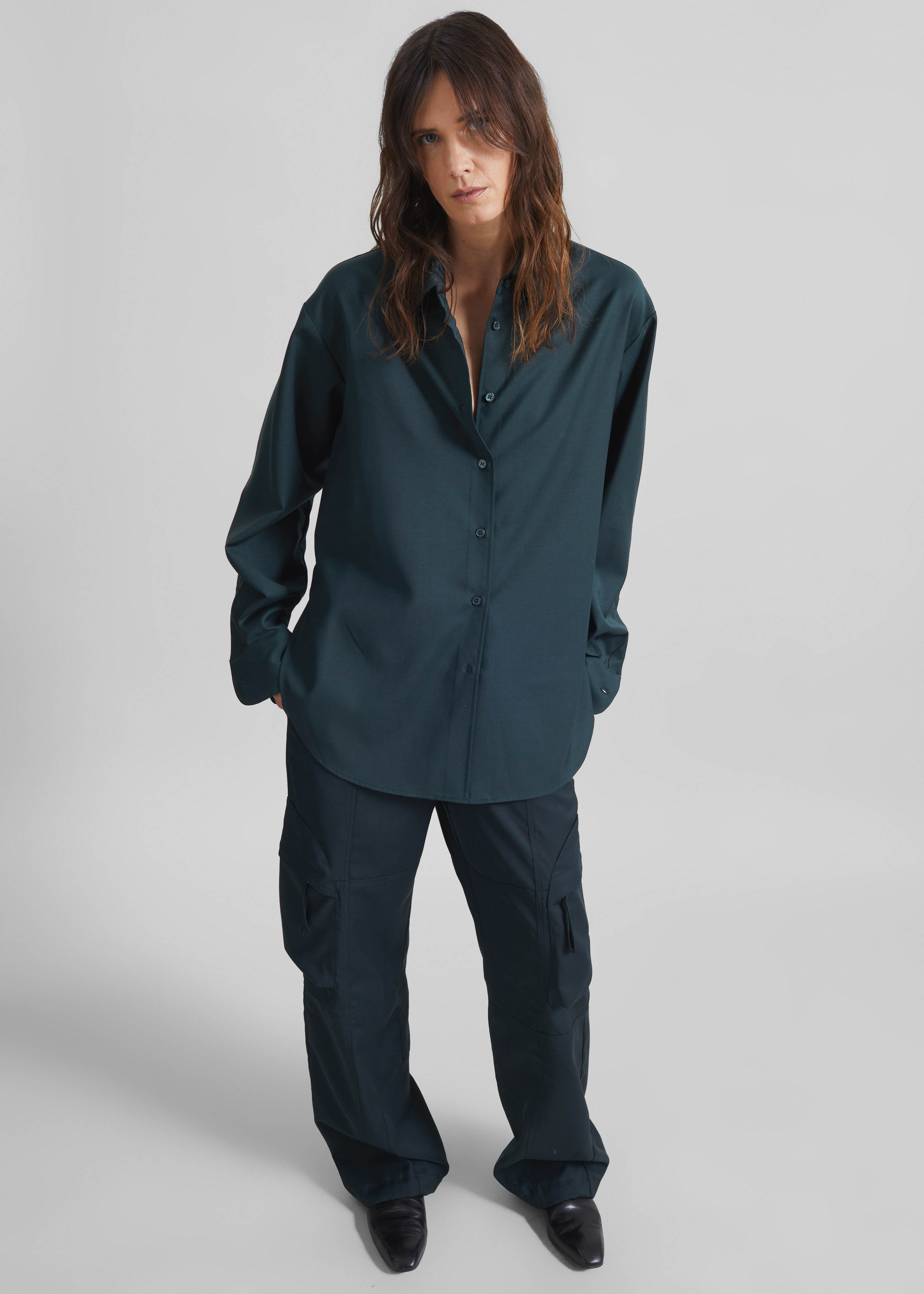Peri Tie Neck Shirt - Bottle Green - 6