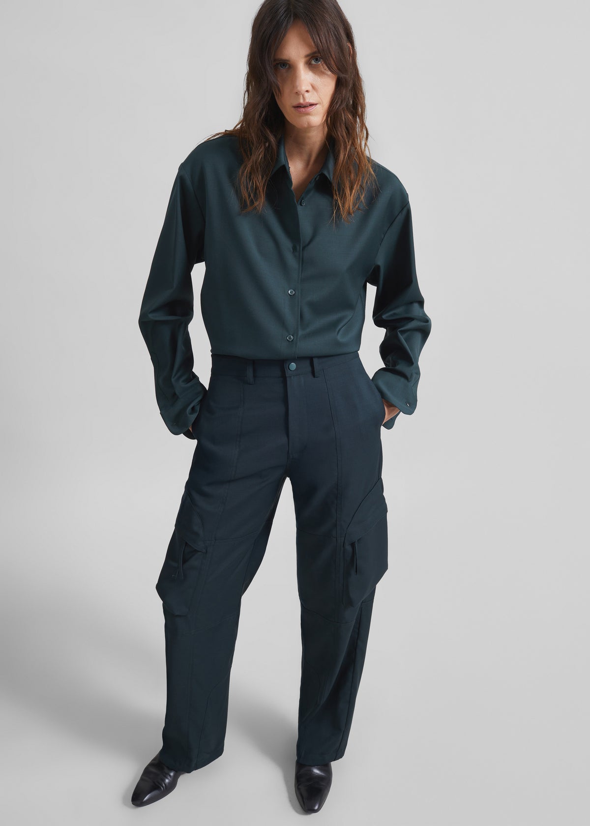 Peri Tie Neck Shirt - Bottle Green - 7