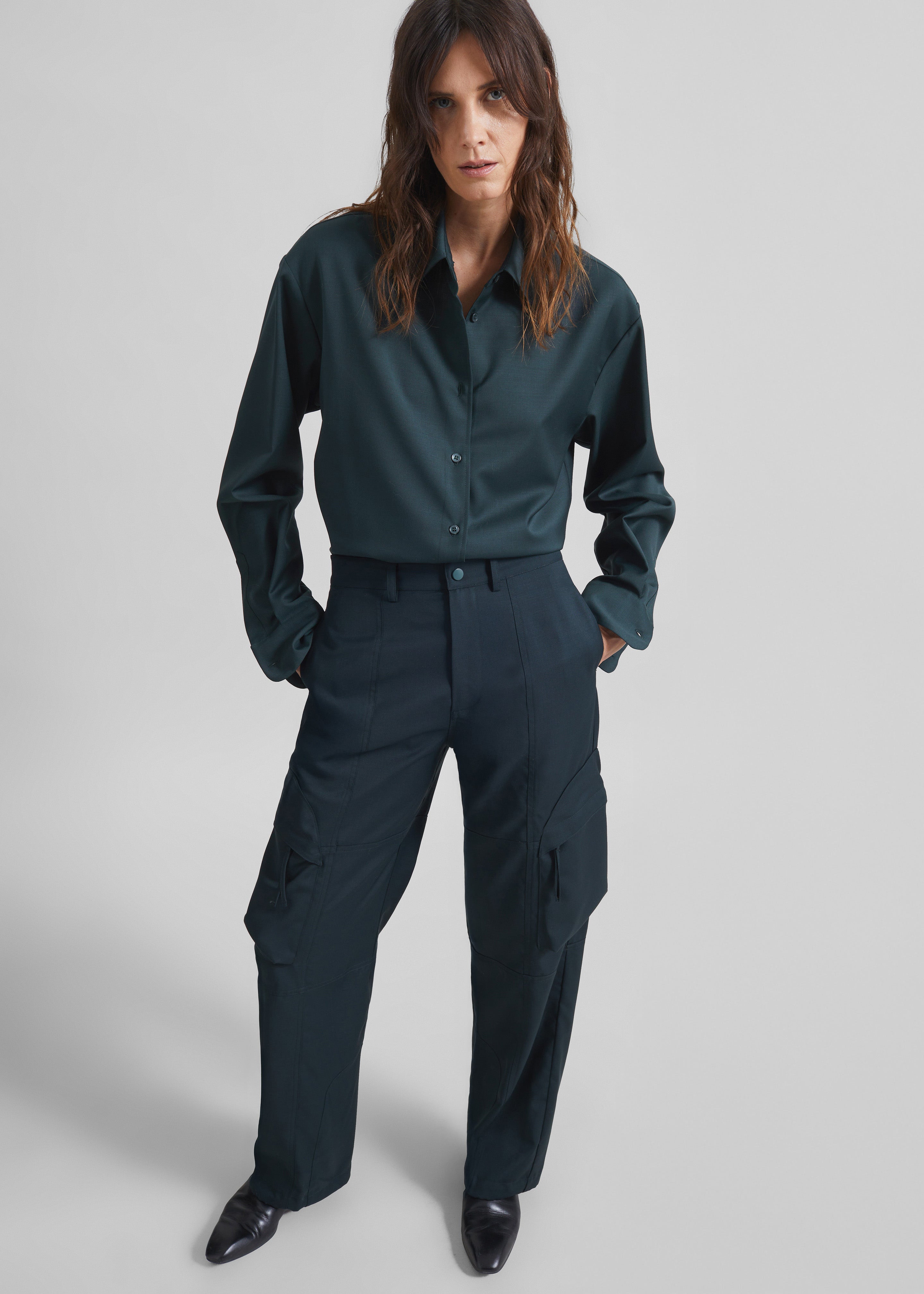 Peri Tie Neck Shirt - Bottle Green - 7