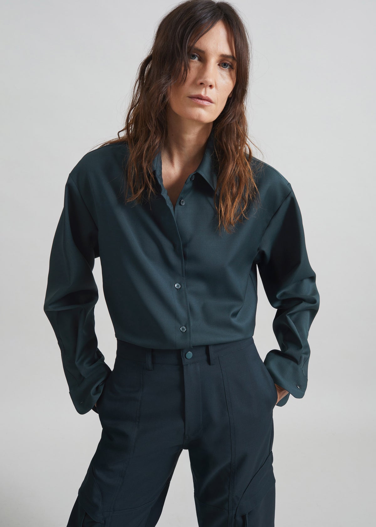 Peri Tie Neck Shirt - Bottle Green - 5
