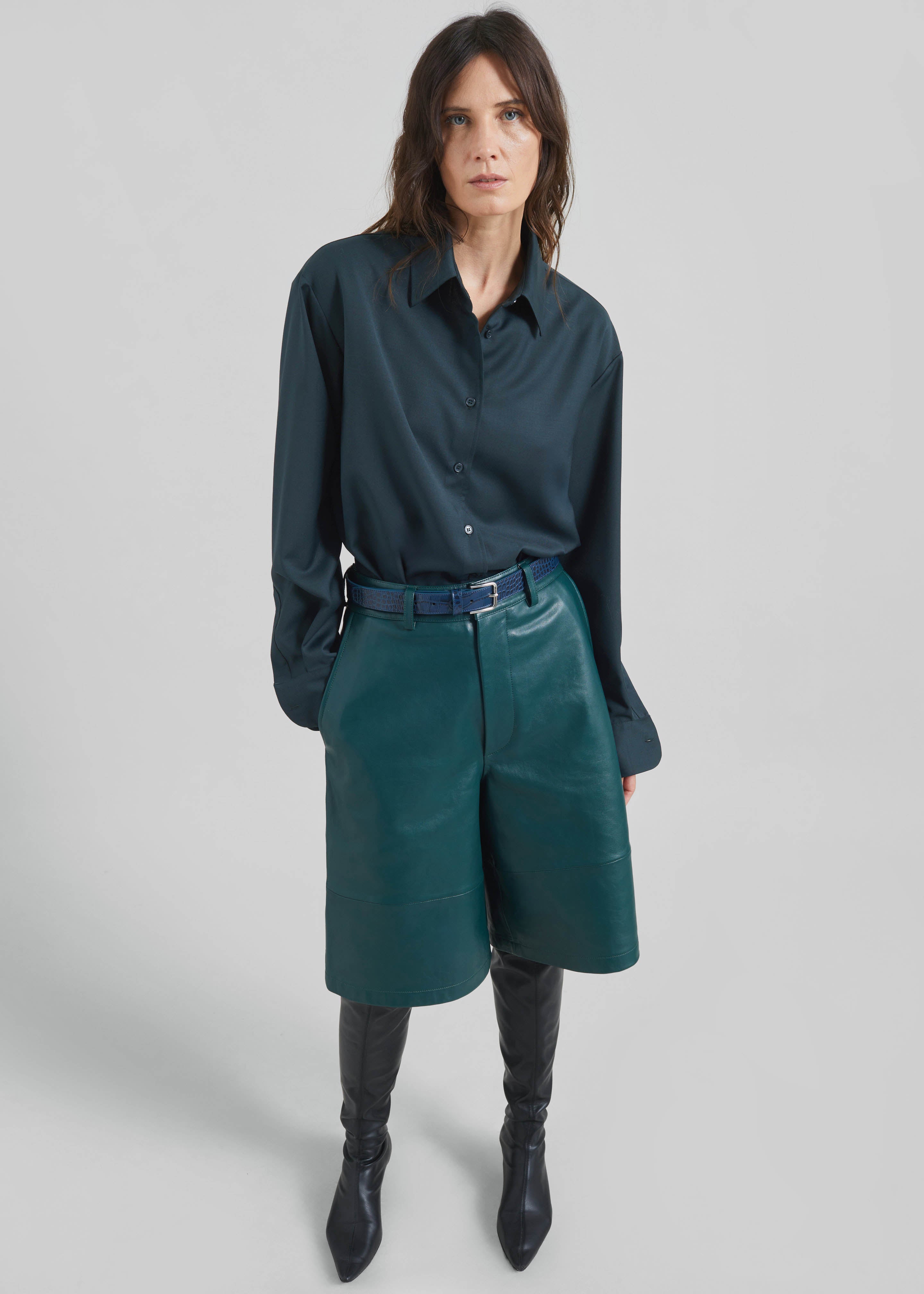 Peri Tie Neck Shirt - Bottle Green - 3