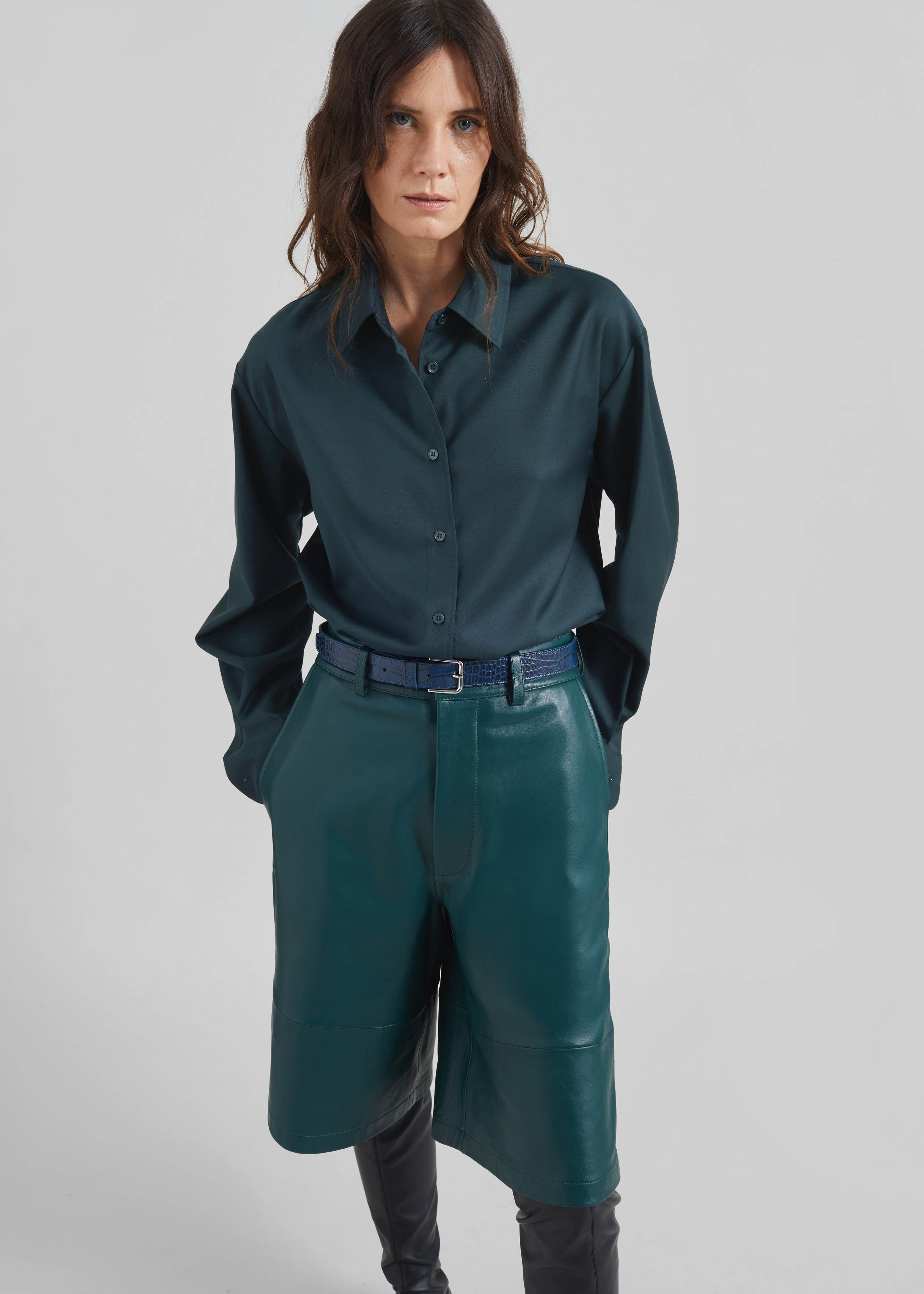 Peri Tie Neck Shirt - Bottle Green - 8