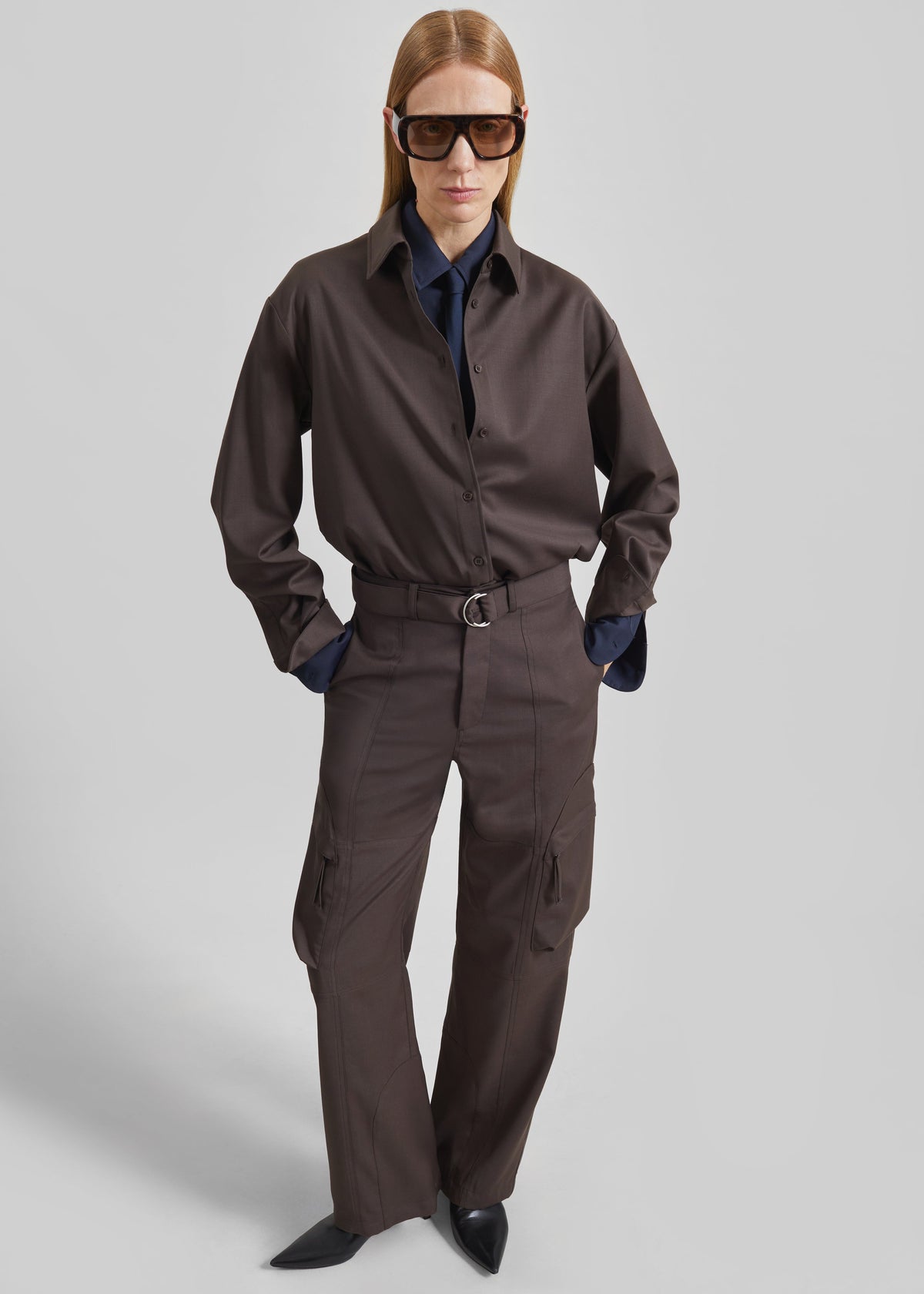 Shop the look image for Peri Tie Neck Shirt - Brown