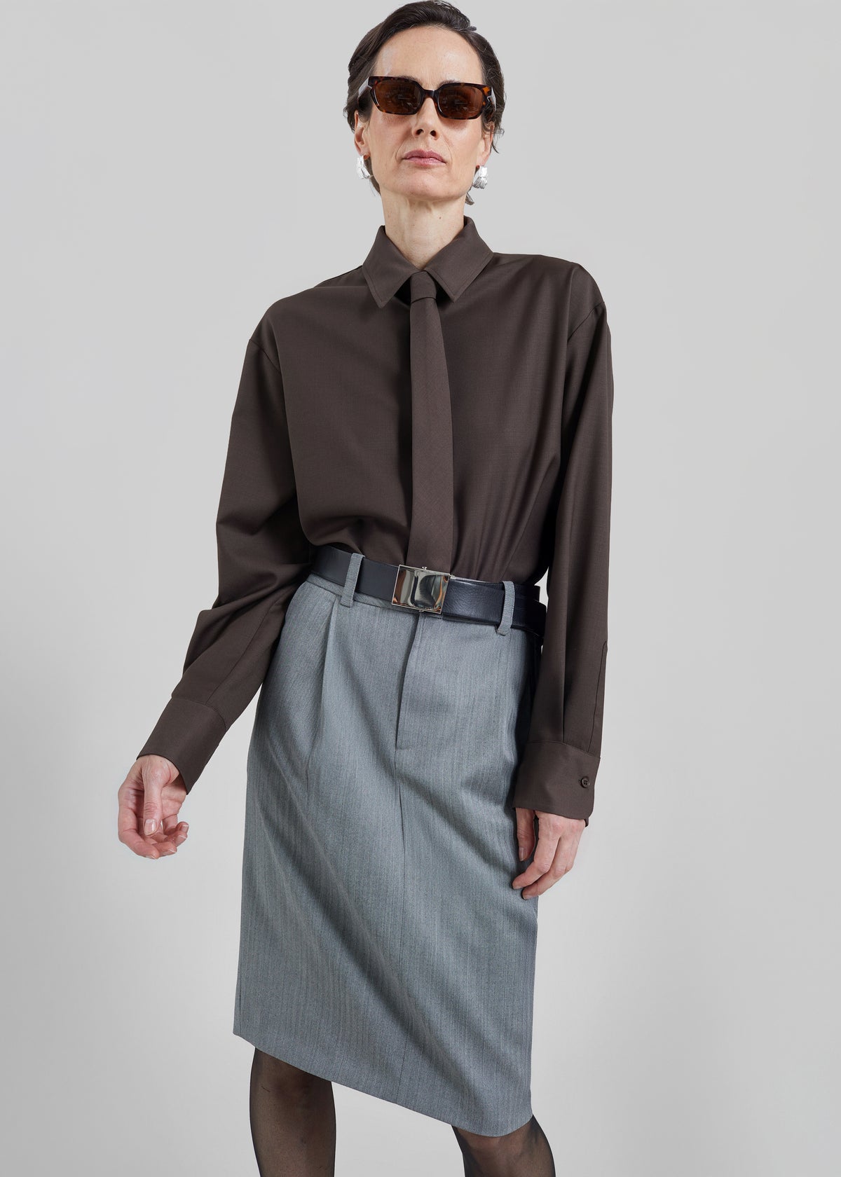Peri Tie Neck Shirt - Brown